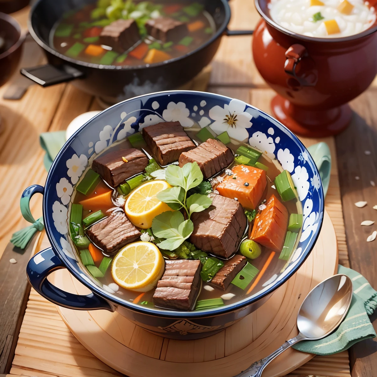 a plate filled with uyghur style beef soup --auto --s2