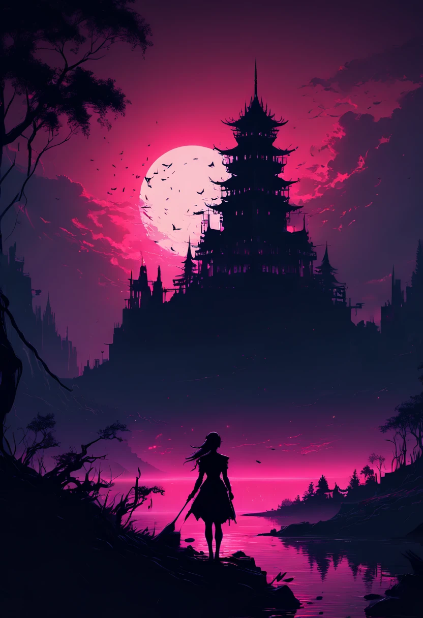 Silhouette Art of dark fantasy, by Alena Aenami, enhance, intricate, (best quality, masterpiece, Representative work, official art, Professional, unity 8k wallpaper:1.3)