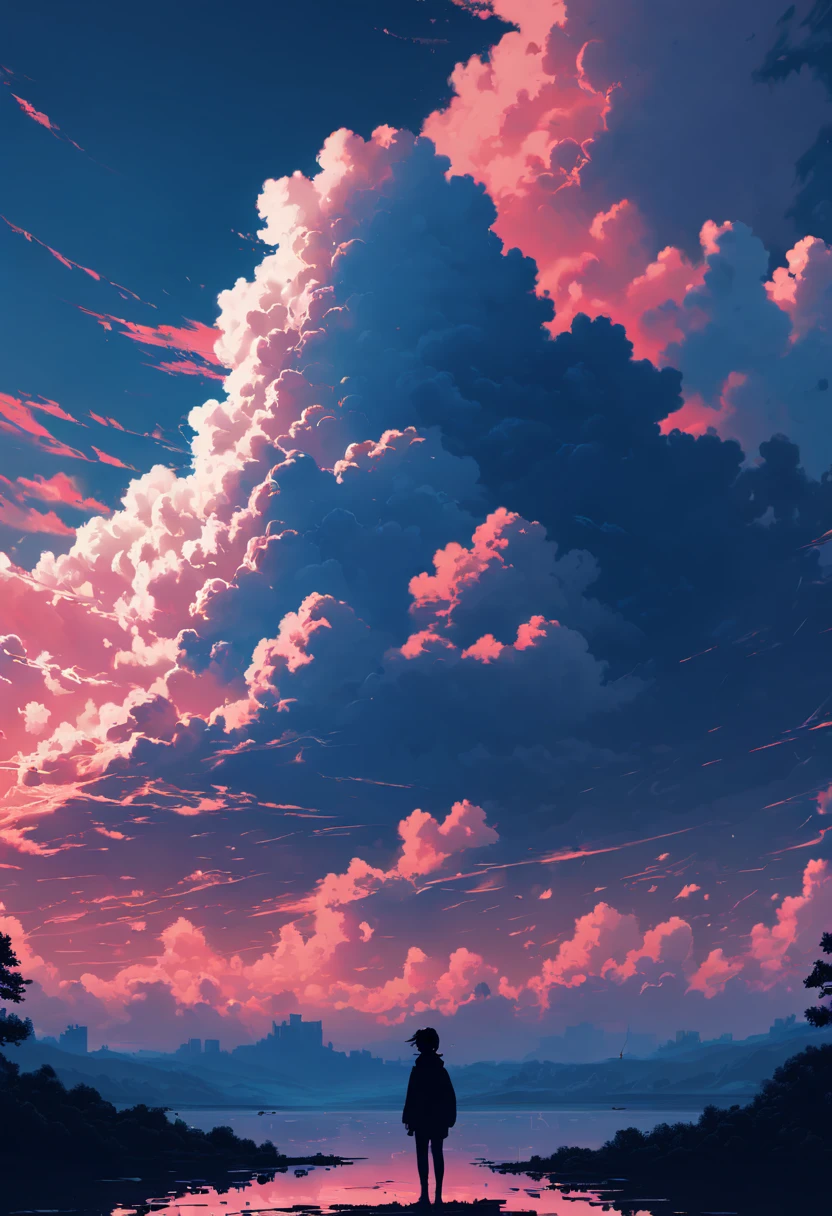 Silhouette Art of cloud in sky, by Alena Aenami, enhance, intricate, (best quality, masterpiece, Representative work, official art, Professional, unity 8k wallpaper:1.3)