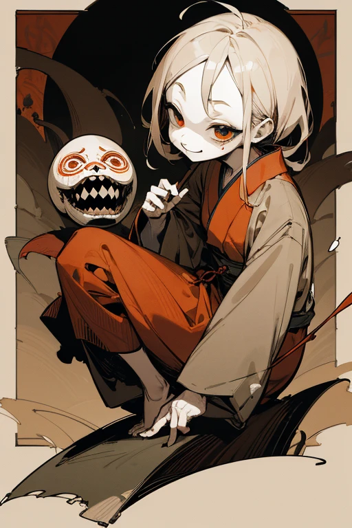 Outline warm color, ((jumpscare)), ((festival)), horrific, scribble, (yokai), angle, (masterpiece), (high resolution), (super delicate), (Clear), full body, Comic Style Illustrations, (drawing style), warm color, Japanese painting, (snapshot), bugaboo, nightmare, (eerie), (horror elements), Japanese carving, primitive art, old picture scroll style, old staging, Ancient mural style, cartoon style, rough sketch, Crazy illustrations, antique, Dark atmosphere, flat illustration, doll-like face, horror factor, Crazy smile, spooky look, Distinctive hair style, Creative accessories, individualistic atmosphere
