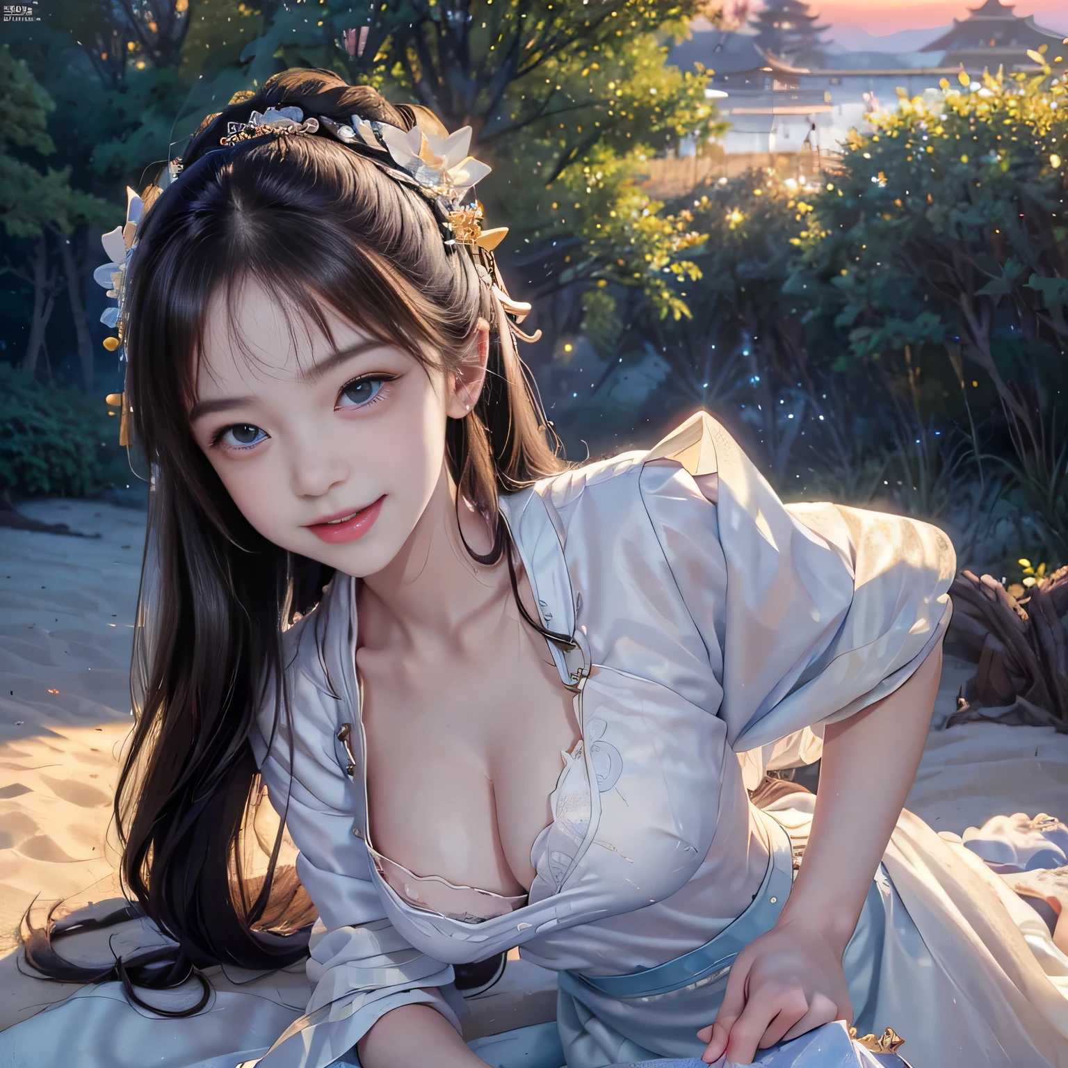 ((Esbione complet du corps))、((、(huge tits,clivage. jupon, bralette))、((1En personne))、((garder une certaine distance、50mmRenrush photography with a sunset sky in the background))、((On the side)),((Corps de fille parfait))、((high nose))、((Delicate body)),((Des membres parfaits))、((forme du corps anatomiquement correcte))、((Agenouillez-vous sur la plage de sable)), ((impeccable、to do the housework、chef d'oeuvre、Oeuvre professionnelle、oeuvre d'famous art))、((Corps de fille parfait))、((rapport))、((preteen)), Belle fille, ((hanfu royal ouvert en tissu en V))、((Cream mini skirt)), ((corps de traction de pompe)),((visage mignon))、 Very fair skin ,Cheveux mi-longs, Wavy hair , cheveux bruns,Japonais、 Dans le parc le soir, photorealistic, direct lighting, Volumetric lights, ultra-detailed, Best quality, ultra highres, nffsw, Chef-d'artwork 8K, Best quality, ((10 ans、adolescente)),((big eye))、、Photo brute, absurderes, ((Avec des yeux souriants、sourire)), ((Ouverture de la bouche)),((Visage de :1.9))、((Jeune visage)),1 girl with giant tits,Beautiful details of the eyes and face,chef-d'artwork,The best quality at best,,The chest more exposed