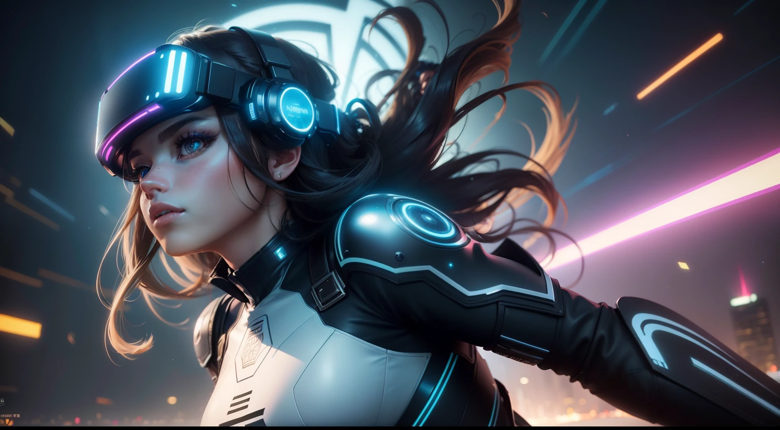 (best quality,4k,8k,highres,masterpiece:1.2),ultra-detailed,(realistic,photorealistic,photo-realistic:1.37), Virtual Reality Developer, anime girl, skilled, creating immersive virtual worlds, experiences, beautiful detailed eyes, beautiful detailed lips, extremely detailed eyes and face, long eyelashes, creative genius, visionary artist, cutting-edge technology, futuristic environment, futuristic costume, vibrant colors, dynamic pose, futuristic cityscape, holographic interface, virtual reality headset, digital tools, virtual brushstrokes, holographic particles, interactive elements.