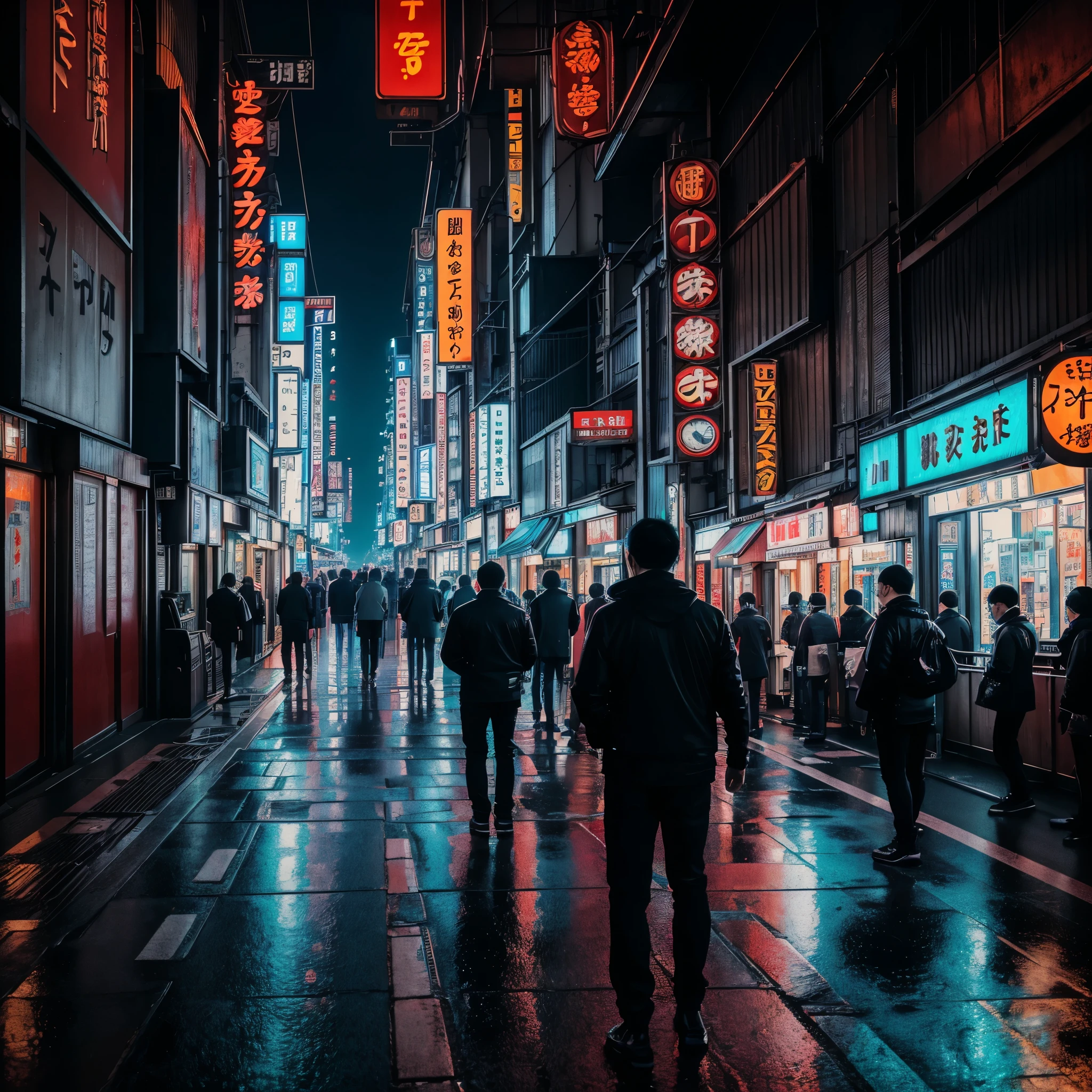 (masterpiece, raw photo, uhd, 4k, depth of field, highly detailed, hyperdetailed, hyperrealistic), city of tokyo, neon signs, atmospheric light, mysterious atmosphere, believable architecture, cyberpunk city, sifi, low angle