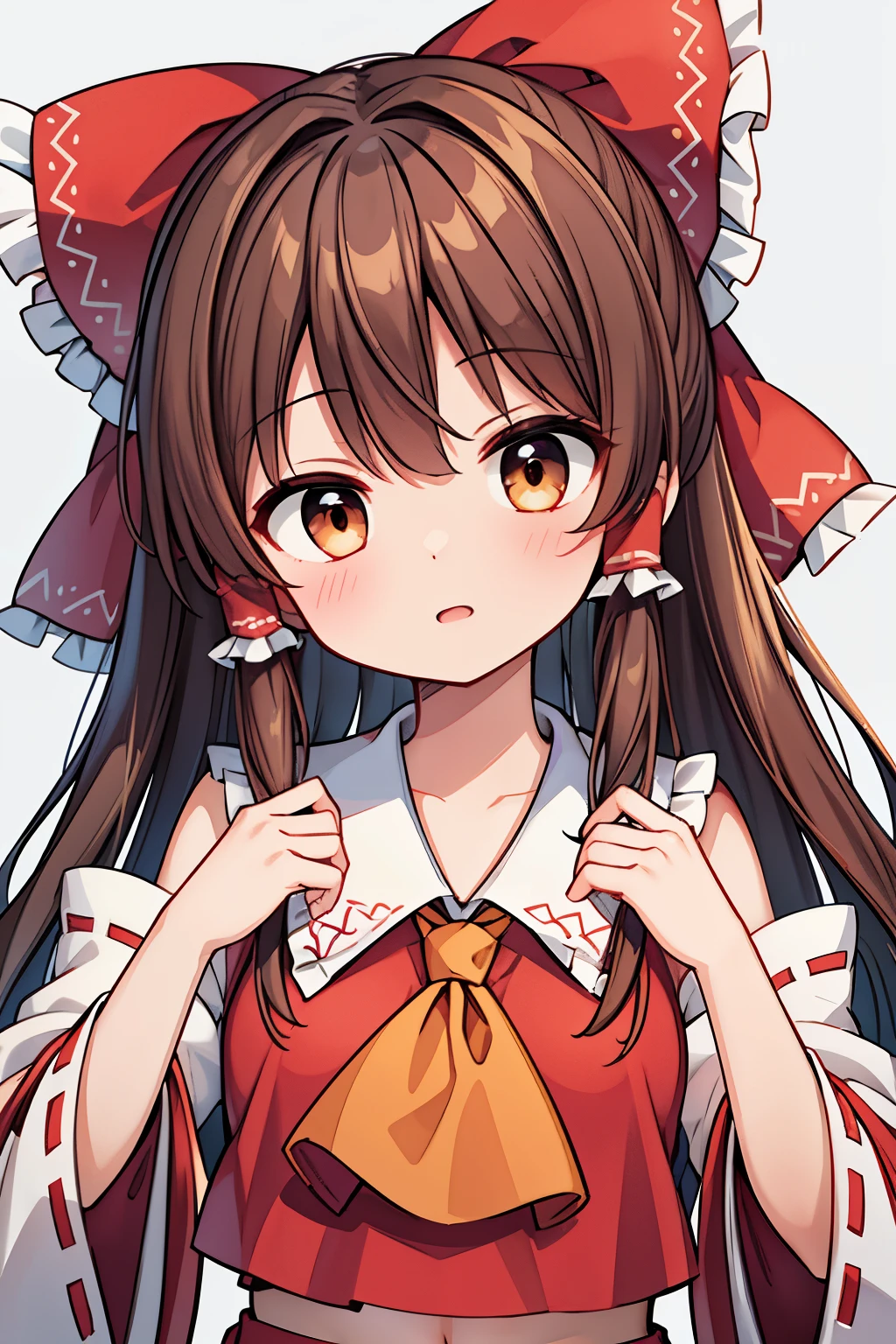 detailed background, masterpiece, best quality, 1girl, hakurei reimu, brown hair, hair tubes, hair ribbon, brown eyes, touhou project