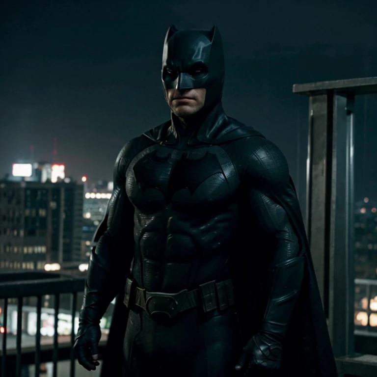 Henry Cavill as Batman. High quality. Gotham city in the background. Grim face. Resolute stance.