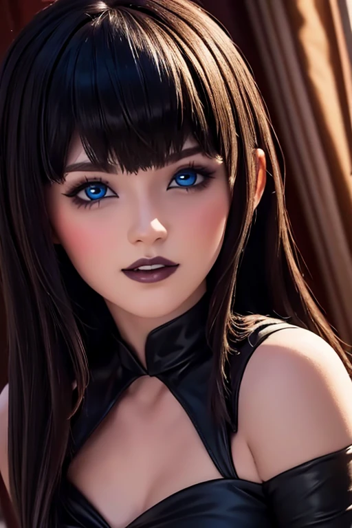 Immerse yourself in the world of game art with this visually diverse and creative half-length photo of a 20-year-old girl, featuring a close-up of her detailed eyes and large breasts.
