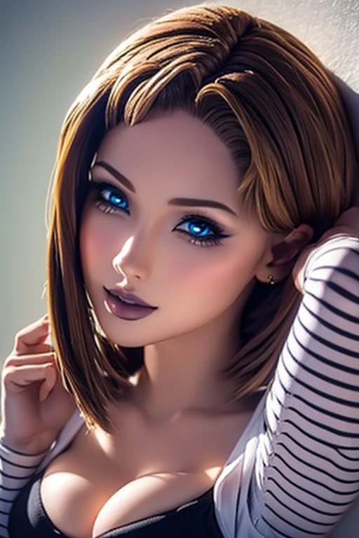 Delicate and beautiful face blue eyes pale skin gothic makeup thick and voluminous lips detailed, sonrisa coqueta y sexy 