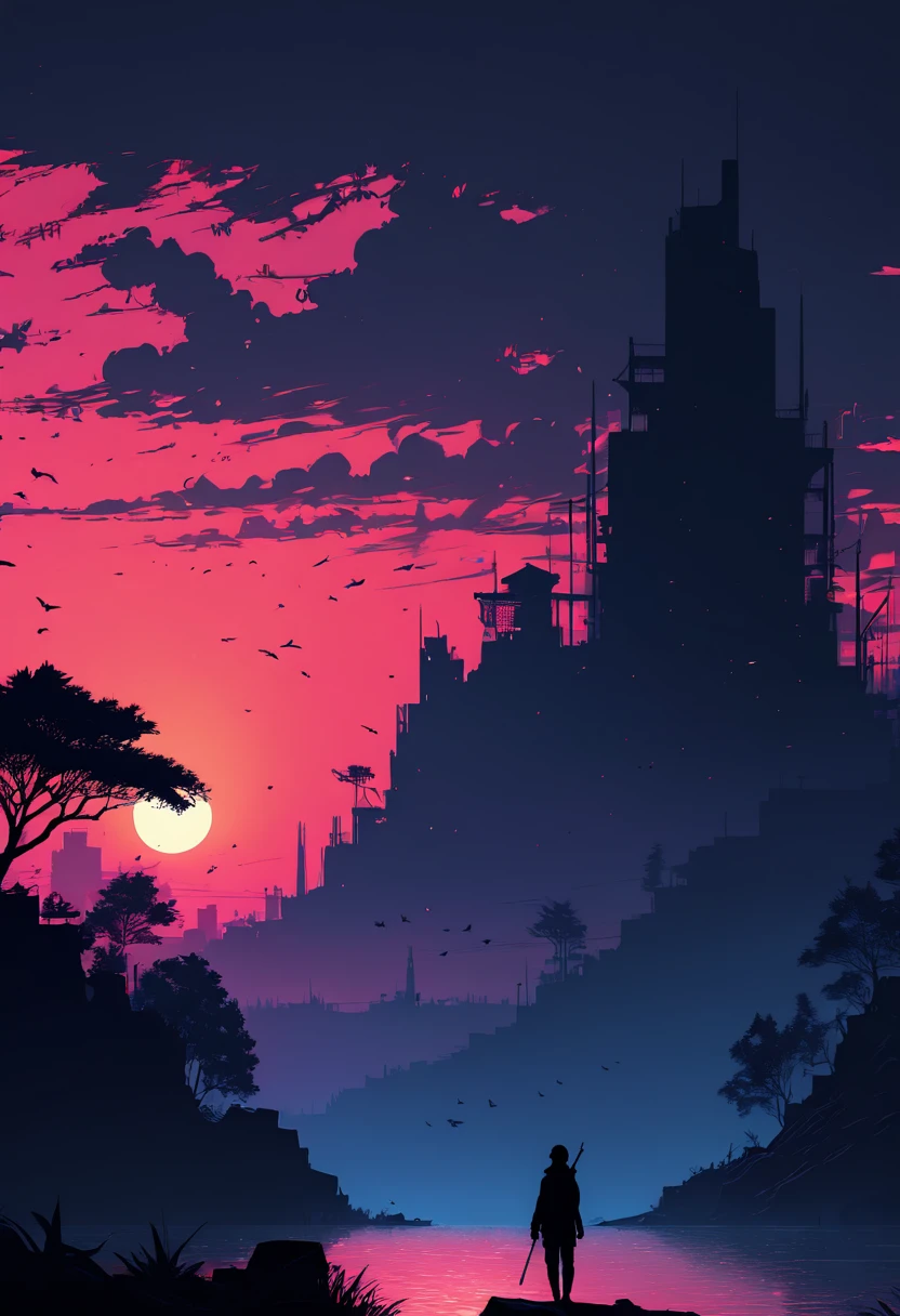 Silhouette Art, black outlines, by Alena Aenami and greg rutkowski, enhance, intricate, (best quality, masterpiece, Representative work, official art, Professional, unity 8k wallpaper:1.3)