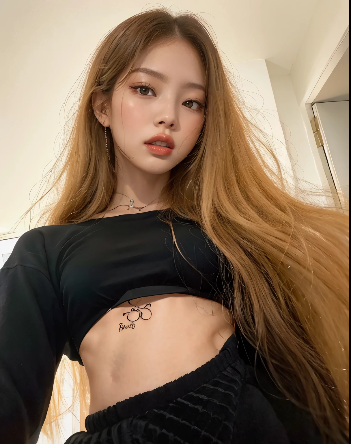 Jennie blackpink arafada com cabelo comprido e uma tatuagem na barriga, 2 modelo feminino de 4 anos, Anna Nikonova aka Newmilky, Retrato de Sophie Mudd, angelawhite, 18 anos de idade, dasha taran, her belly button is exposed, lobo angie, Kailee Mandel, tiny black bra, jovem deusa,  jennie blackpink face 