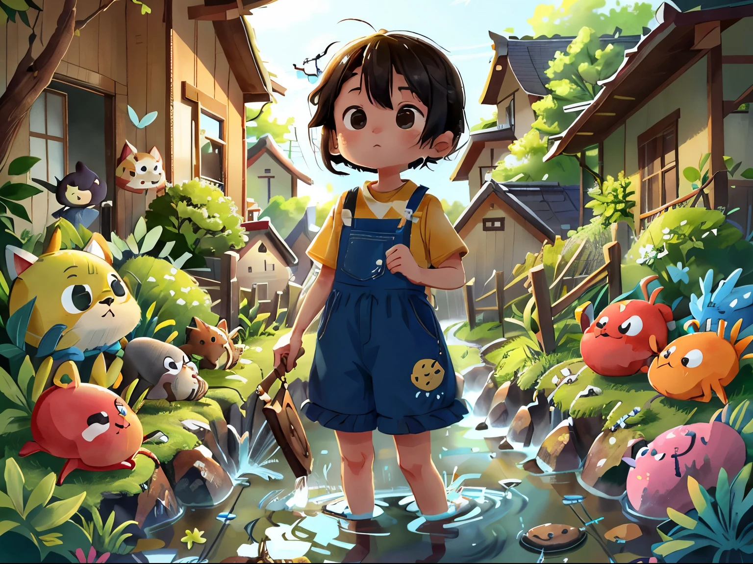 雨の日に, そ "ピリピリアス" saw that そ neighbors' garden was flooded. 何も考えずに, そy grabbed そir rubber boots and went to help. その場しのぎのくわで, そy cleared paths for そ water to drain out. The girls understood that helping oそrs is a form of love for oそrs.