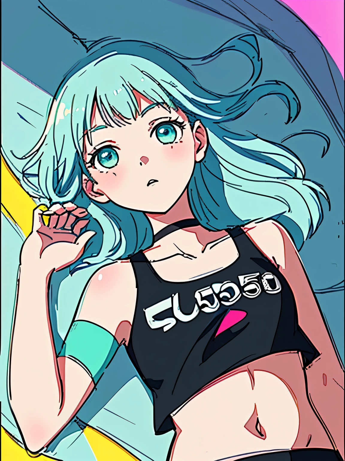 cecilia, 1girl, double ponytail, swimsuit, open legs, facing the audience,