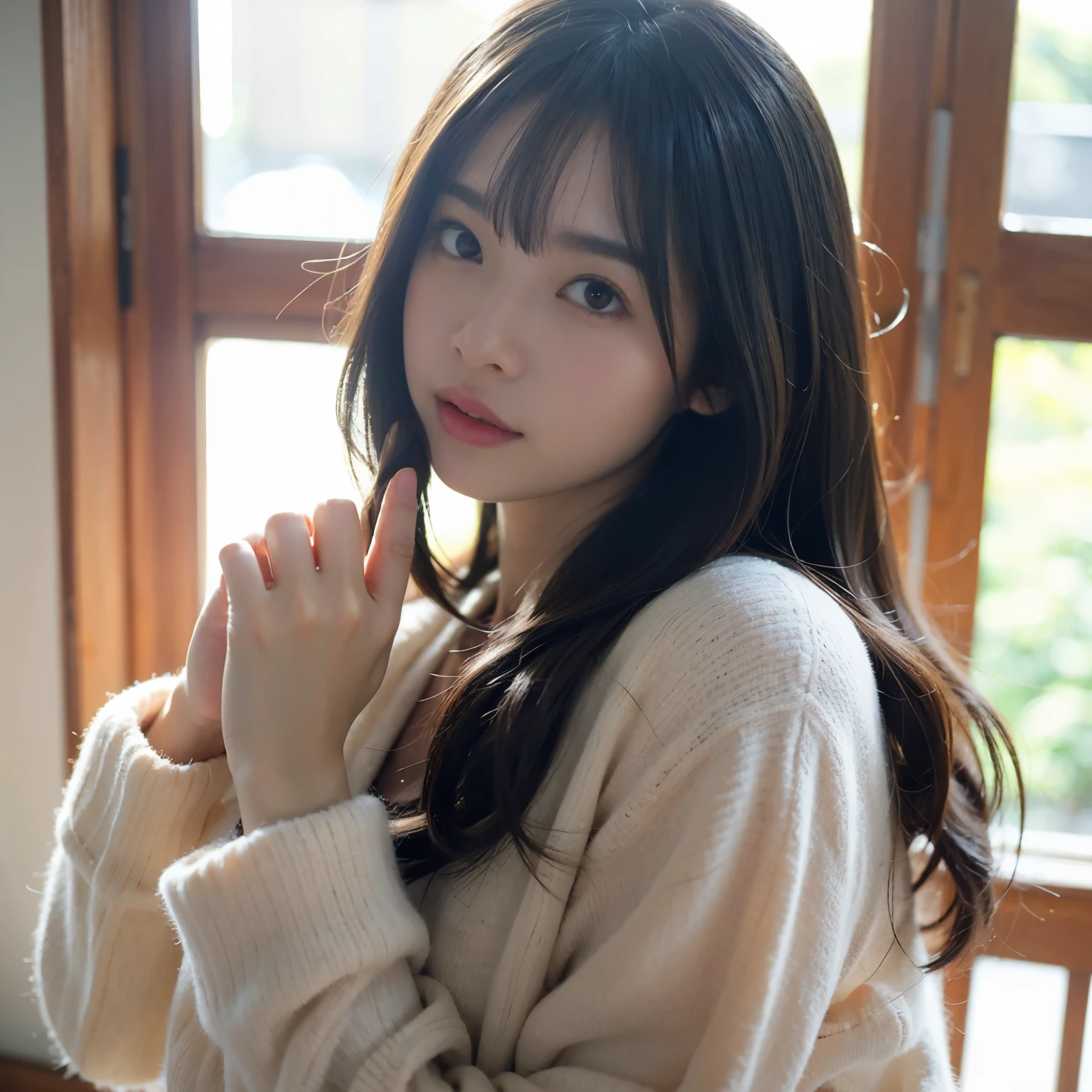 1人。rays of sunshine,whole body、(8K、Live shooting、highest quality、masterpiece:1.2)、(real、フォトreal:1.37)、Highly detailed eyelash drawing、(((Highest image quality))),  (Perfect fit Anatomy), (Reality), (dynamic angle), seductive pose,Perfect fit, look slutty、highest quality、High resolution、wearing fashionable winter clothes、street snap、short hair、whole body、stylish fashion、30 generations,fukada kyoko、Looking down,length hair,I'm depressed
