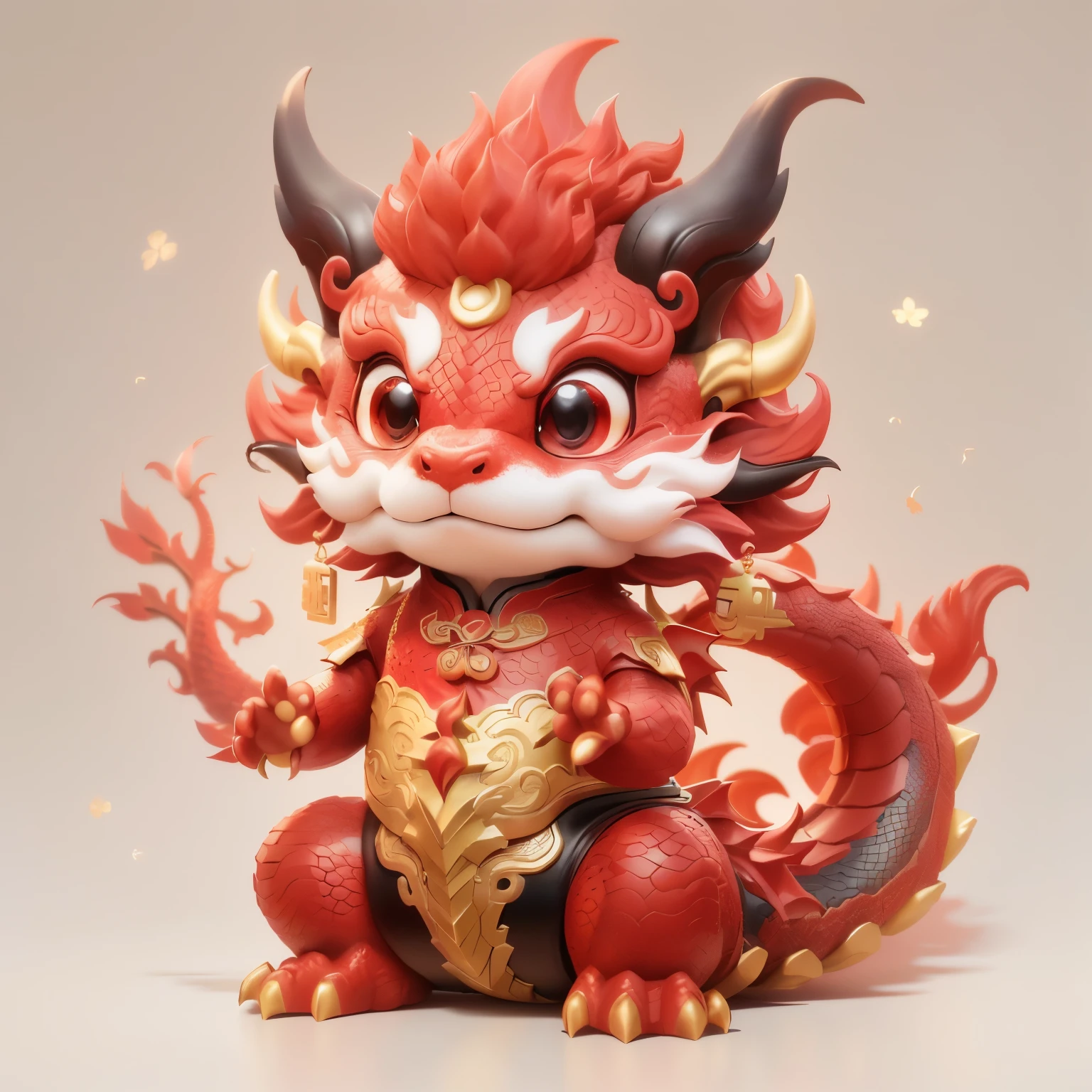 There is a statue of a red dragon,There are gold and red decorations, smooth chinese dragon, 8k octae render photo, colored zbrush render, 3D model of a Japanese mascot, china silk 3d dragon, 3 d render stylized, chinese dragon concept art, inspired by Park Hua, Chinese Dragon, cute little dragon, red realistic 3 d render, super detailed render