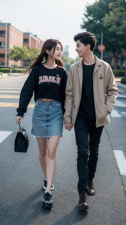 Boys and girls like each other，walked past each other，Space University campus time noon