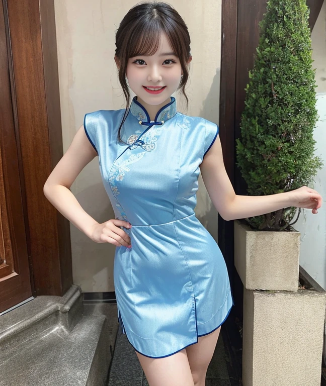 (Highest image quality、Reality、Raw photo)、Mini cheongsam、Solo Girl、Healthy thighs、cheerful smile、shortcut