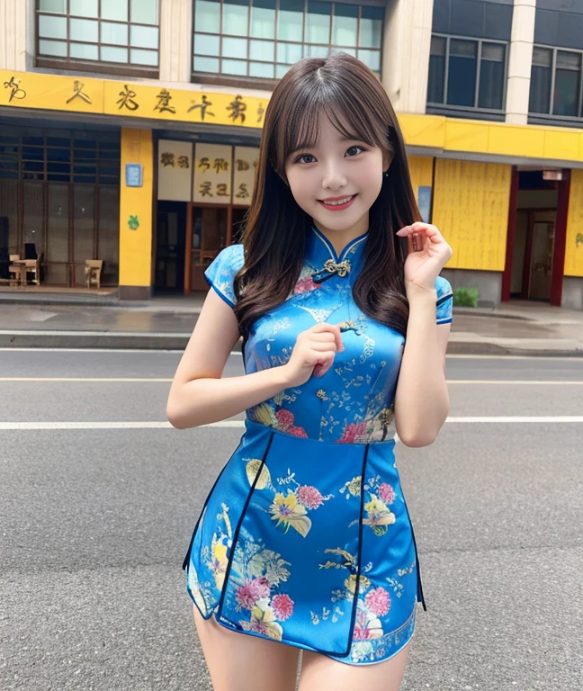 （Highest image quality、Reality、Raw photo）、Mini cheongsam、Solo Girl、Healthy thighs、cheerful smile、shortcut