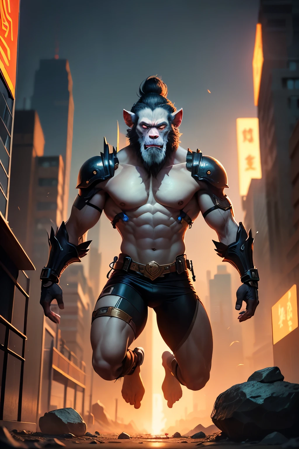 Cyberpunk style ancient Chinese high-definition details The birth of the stone monkey,Shows his extraordinary talent and talent。He was transformed from a spiritual stone,Despite being of humble origin,But his ambitions are lofty,He is determined to "jump out of Five Elements Mountain",Not within the Three Realms”。