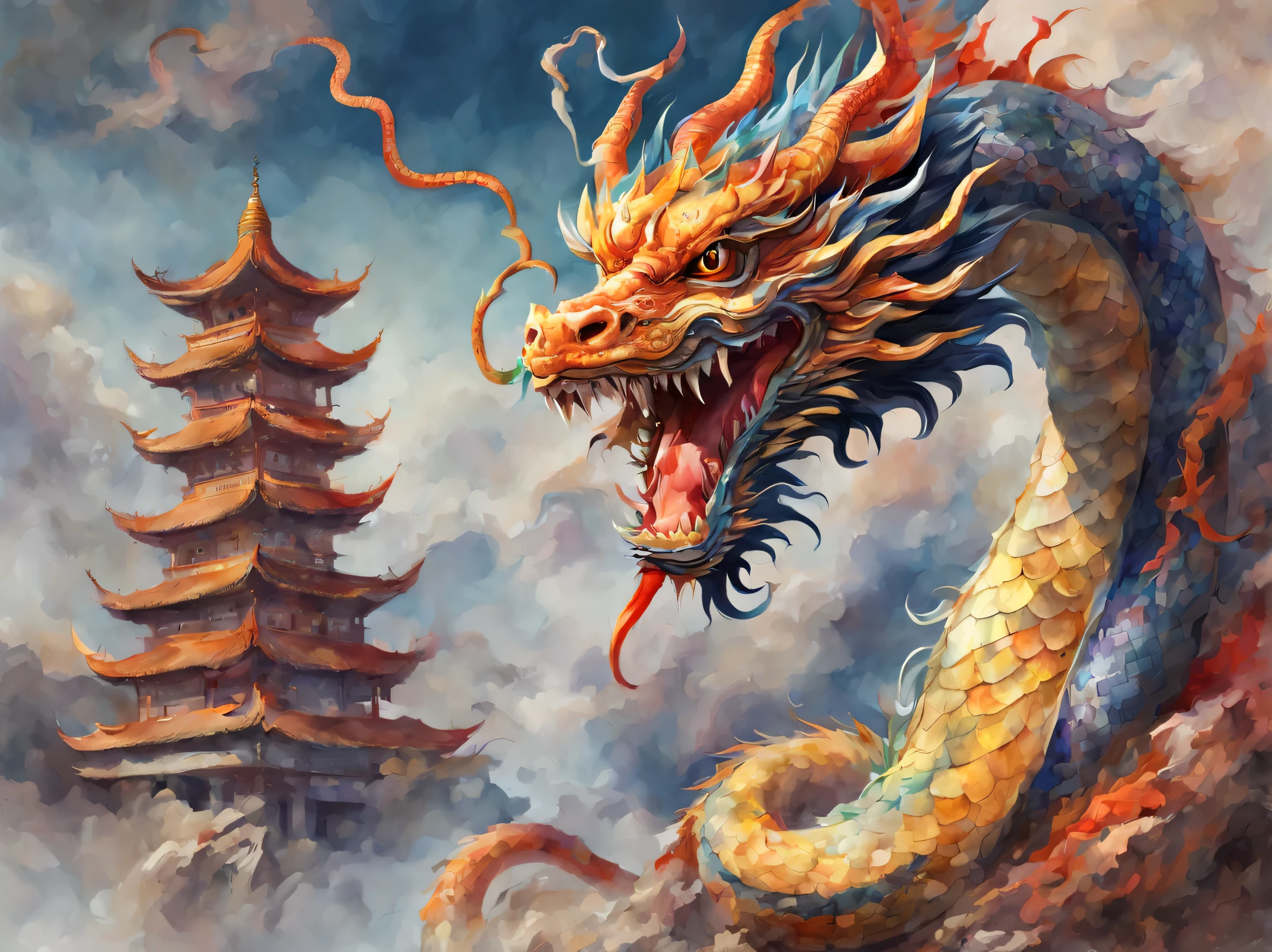 3d watercolor abstract、hight resolution、8 Dragonig Snake、８One head、vhorrified、Chinese Dragon、​masterpiece