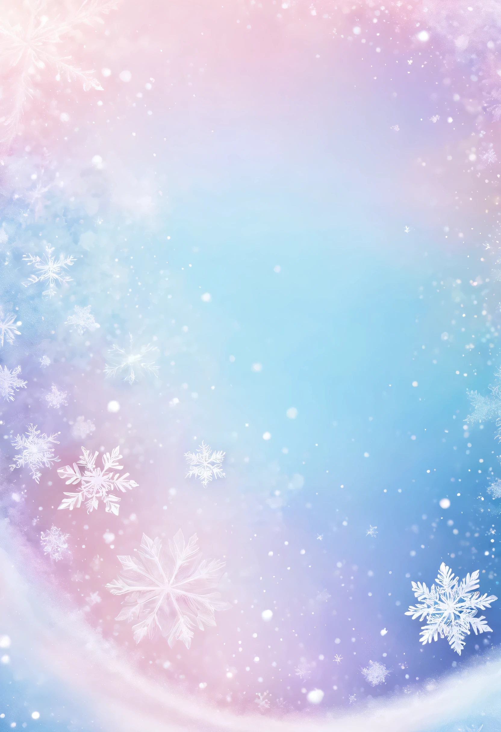 Snowflakes and stars on pink and blue background, Ayako Rokkaku's pastel, Tumbler, holography, light snowing, pastel faded effect, snowy background, light snowing, background is heavenly, Dancing snowflakes, Snowflower, Gentle background, Background pastels, Shining snow, Snowflower, bokeh rainbow accent, snowflakes falling, magical background