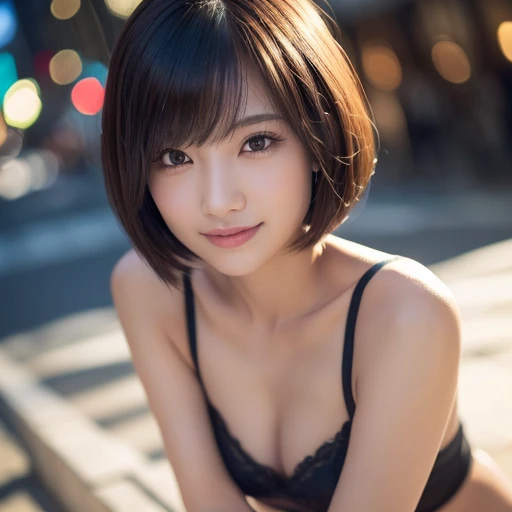 １people&#39;s women、Slender Beautiful Girl:1.3、bob cut、huge tit、doress、City of night、Open legs:1.3、Super Detailed Face 1.1、ultradetailed eyes、二重まぶた、smile、((8k、RAW photo、highest quality、masterpiece:1.2))、(real、フォトreal:1.37)