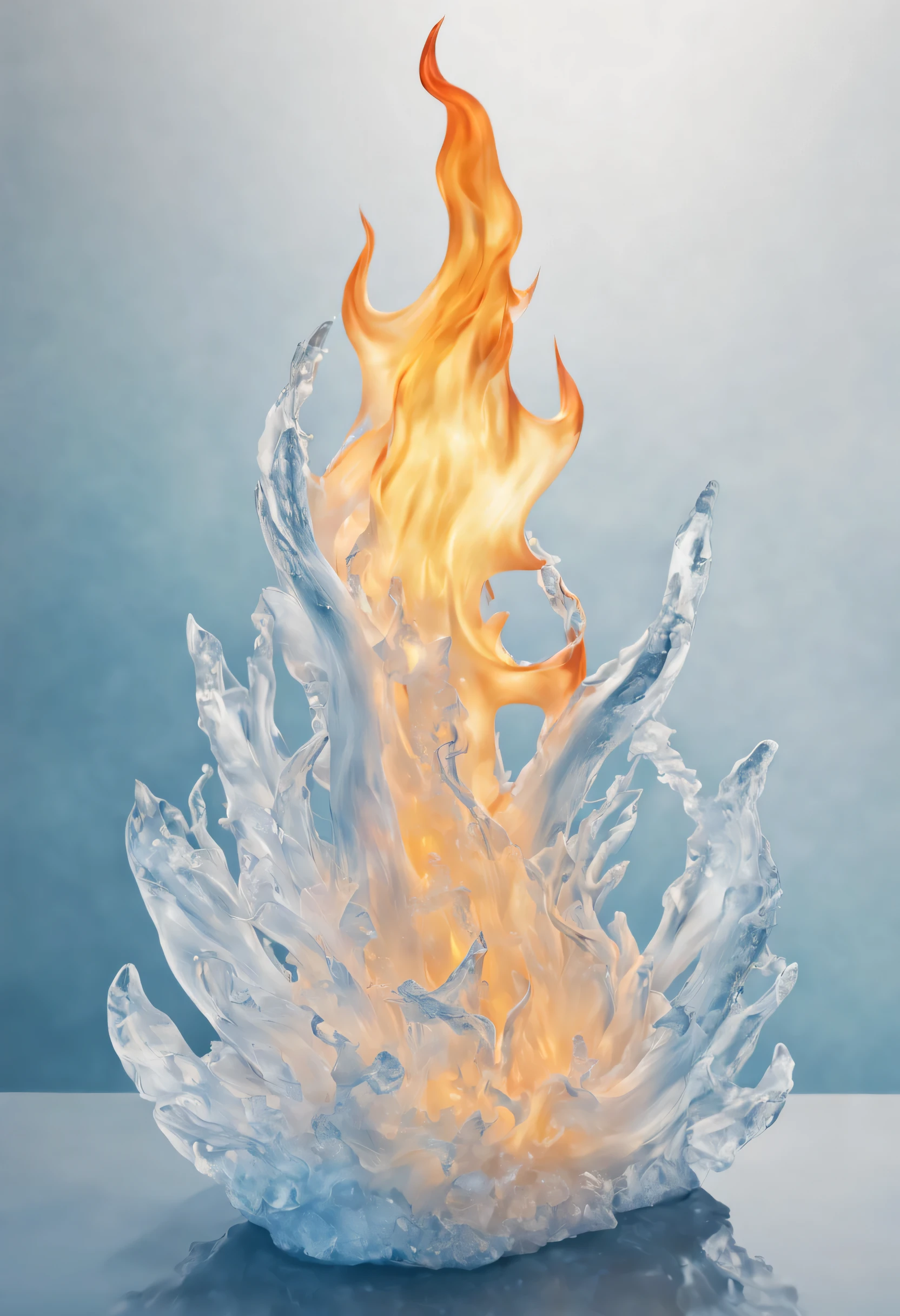 flame-shaped ice,All transparent, photoRealstic, transparent crystal jelly, icy, extremely detailed and lifelike, designs, acrylic, transparent plastic,all displayed , side glance, Intricate details, Beautiful,light blue and white, all displayed, Detailed, Frost,Fantasia,​masterpiece,