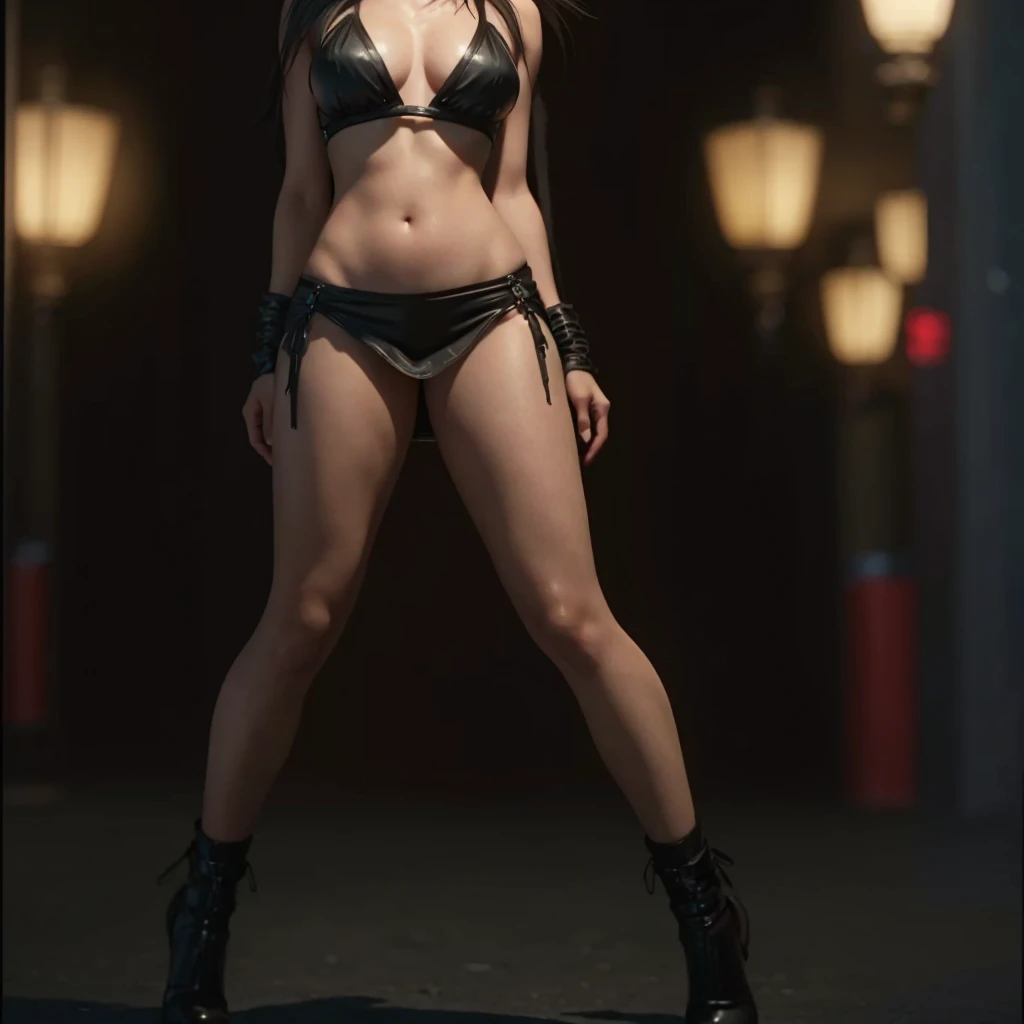 (best quality,ultra-detalhado),(Realistic:1.37), "Tifa Lockhart", Rosto bonito e detalhado, maquiagem preta nos olhos, textura ultra realista, rosto delicado, expression serious, transparent dress