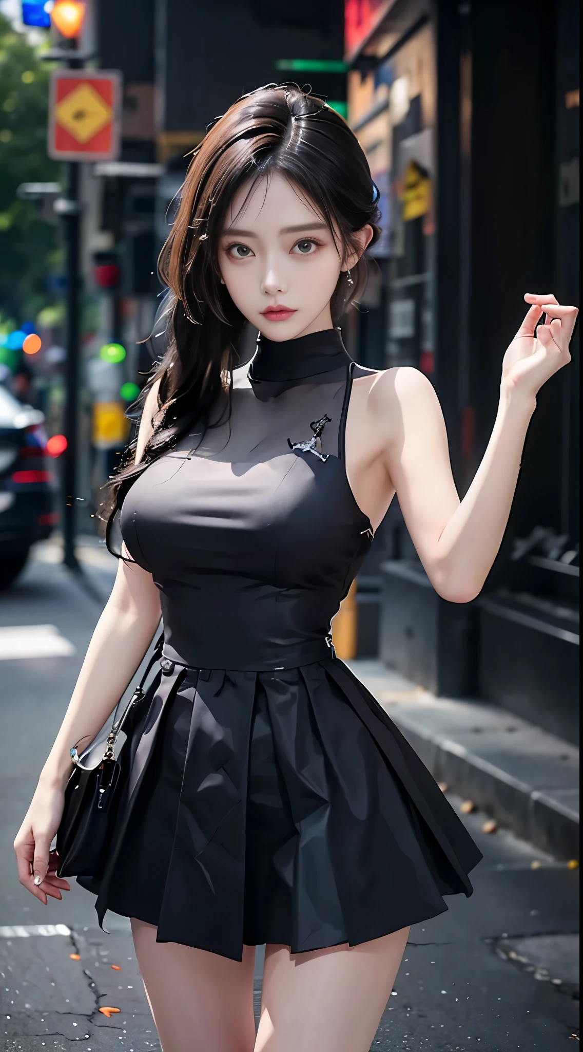 a 20 yo woman,Black Princess cut release,(High top fade in and out:1.3),dark themes,soothing tones,pastelcolor,hight contrast,(Natural skin texture,ultra-realistic realism,the soft light,sharp)Delicate face,huge tit,Intimate underwear,perfect bodies,Chest details,Sheer white shirt,a black pleated skirt,Expose off your underwear,Tear clothes,Poor and helpless