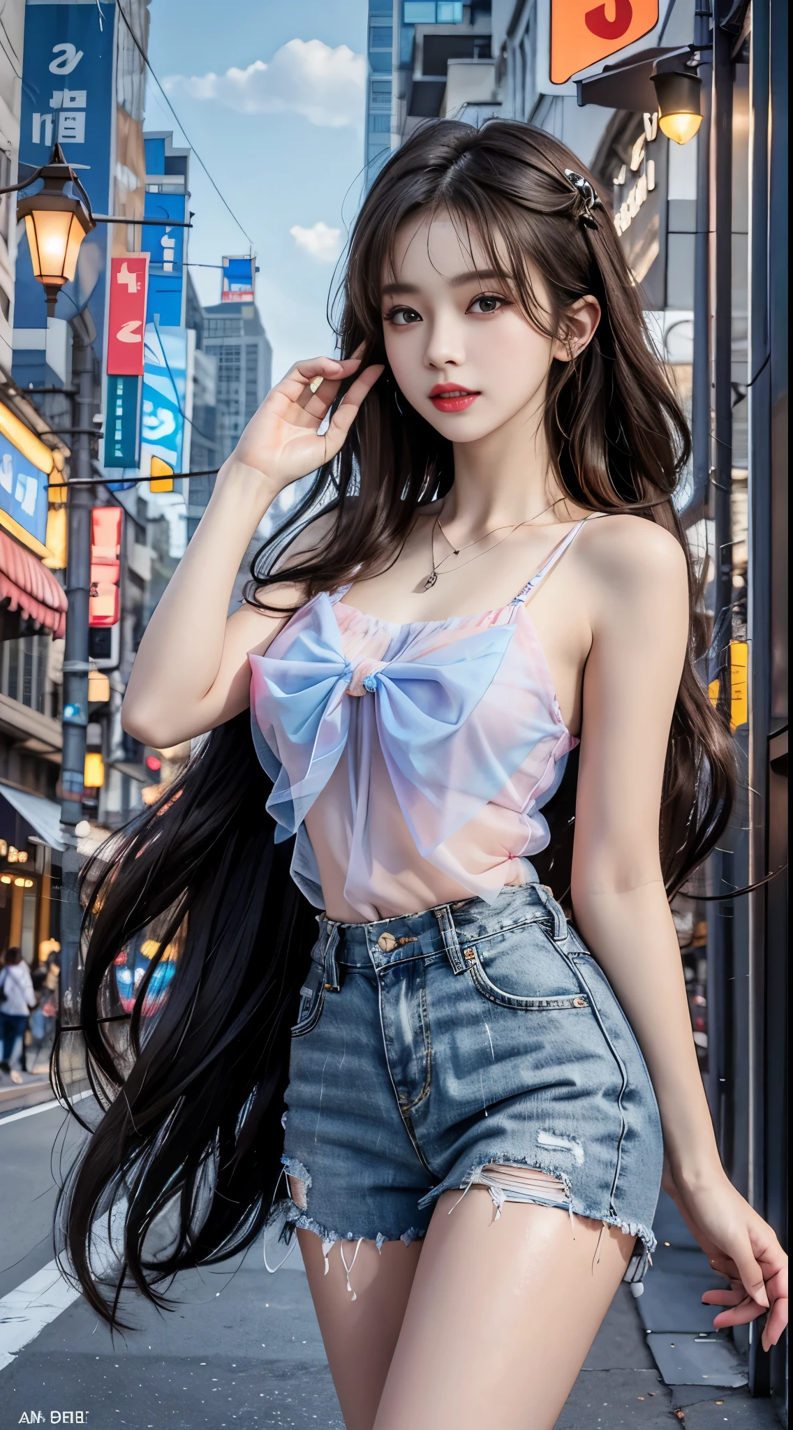 Sweet girl clothes7,skirt, best quality， masterpiece， 1 girl， beautiful face， （照片lifelike：1.3）， edge lighting， （High detail skin：1.2）， 8K  UHD， digital SLR camera， high quality， high resolution， 4k， 8k， Bokeh， absurderes， Optimal proportions of four fingers and one thumb， （lifelike：1.3）， Cute 1girl, slim toned body, slender leg, A plump chest