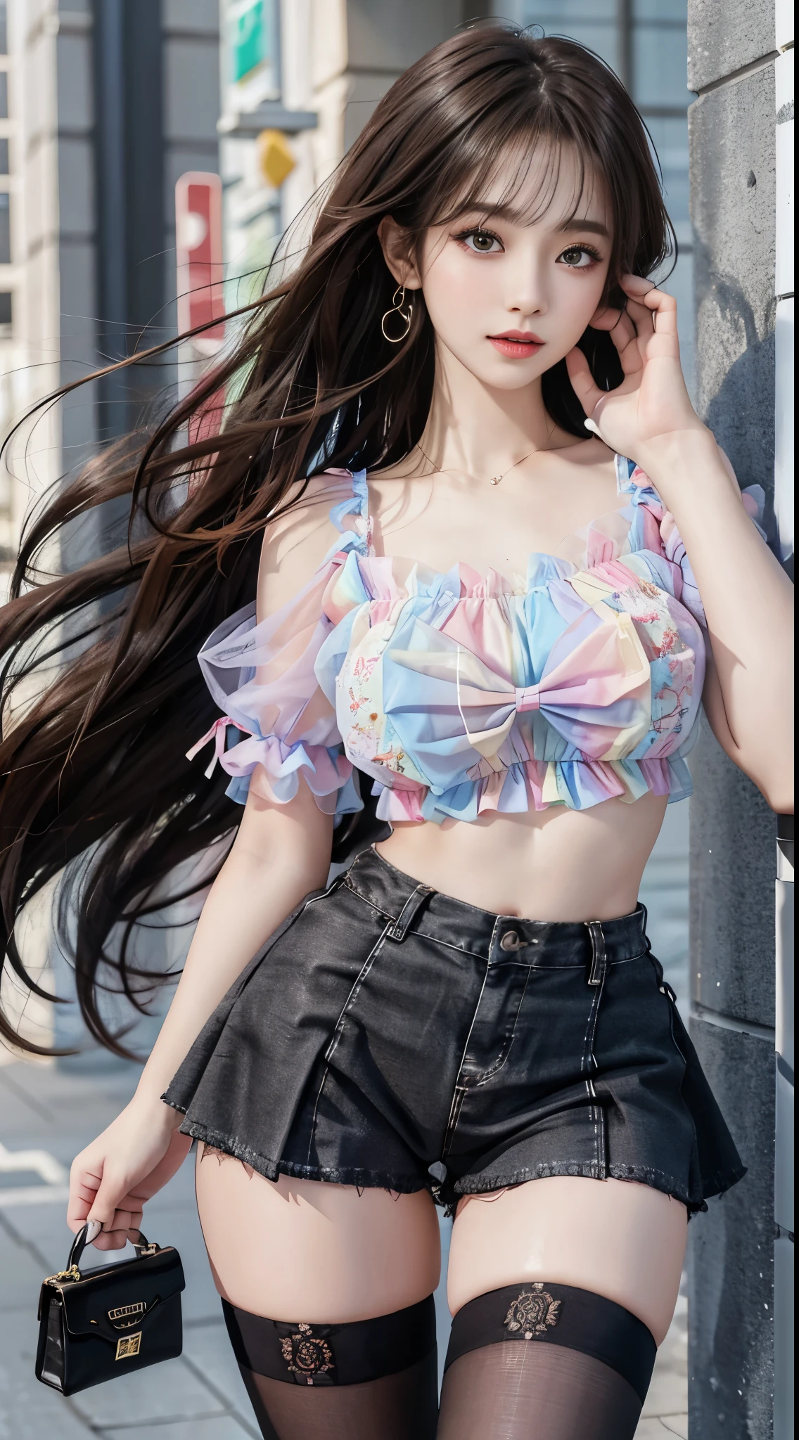 Sweet girl clothes7,skirt, best quality， masterpiece， 1 girl， beautiful face， （照片lifelike：1.3）， edge lighting， （High detail skin：1.2）， 8K  UHD， digital SLR camera， high quality， high resolution， 4k， 8k， Bokeh， absurderes， Optimal proportions of four fingers and one thumb， （lifelike：1.3）， Cute 1girl, slim toned body, slender leg, A plump chest