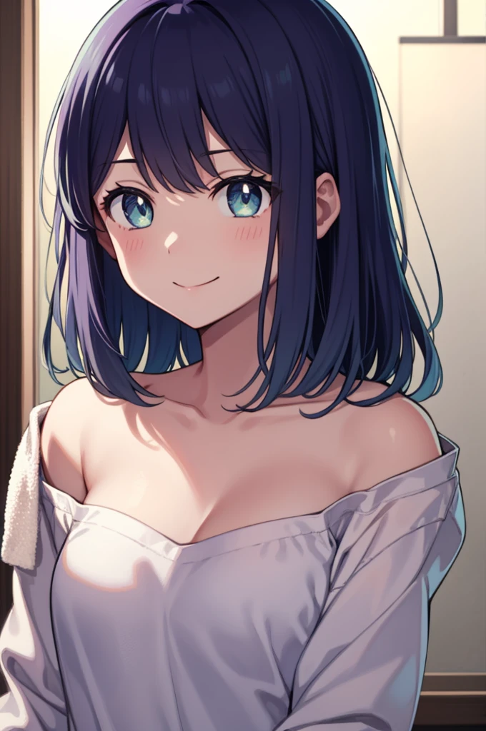 Akane Kurokawa、Akane Kurokawa、light blue eyes、blue hair、Medium hair、side lock、
BREAK is a naked body wrapped in a towel、red blush、Smile BREAK is looking at the viewer、
BREAK is indoors、stripping room、standing BREAK (masutepiece:1.2)、highest quality、High resolution、Unity 8k wallpaper、(An illustration:0.8)、(beautiful detailed eyes:1.6)、highly detailed face、perfect lighting、Highly detailed CG、( perfect hands、perfect anatomy)、