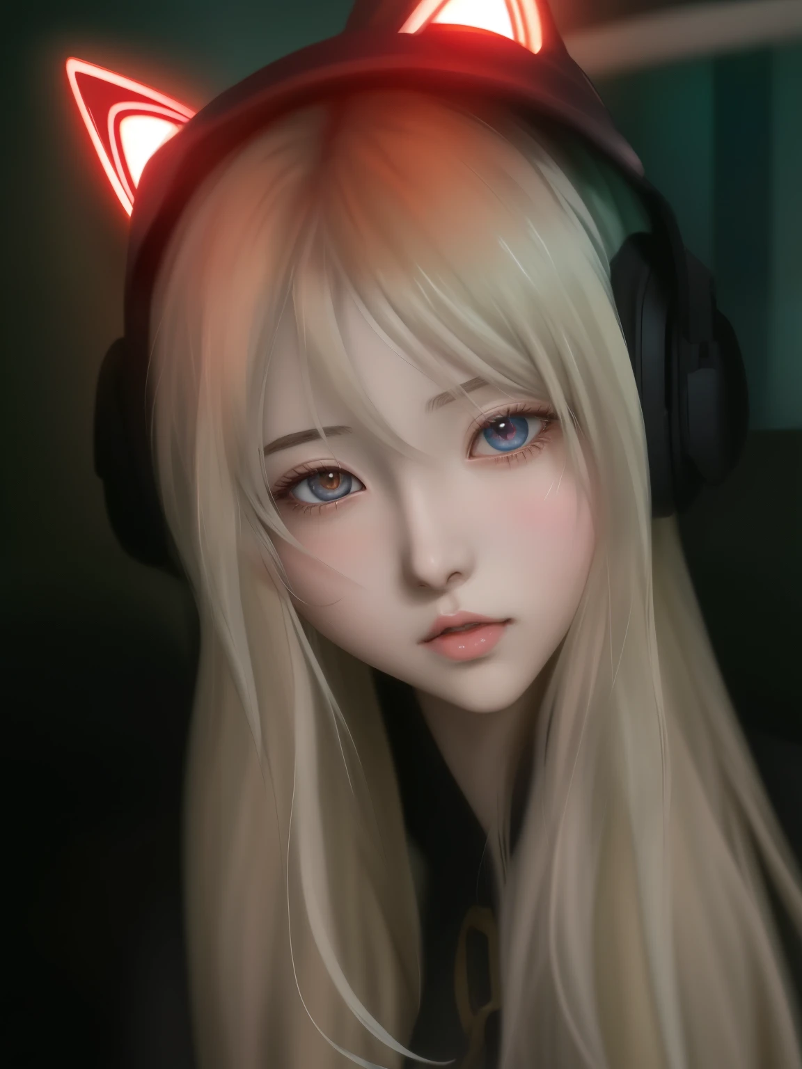 garota anime com fones de ouvido e olhos brilhantes com olhos vermelhos, estilo de arte de anime realista, obras de arte no estilo de guweiz, [ arte digital 4k ]!!, Digital anime illustration, estilo de arte realista, com olhos vermelhos brilhantes, estilo anime 4 k, retrato realista kawaii, estilo anime. 8k, estilo de realismo de anime, arte digital de anime, com olhos vermelhos brilhantes