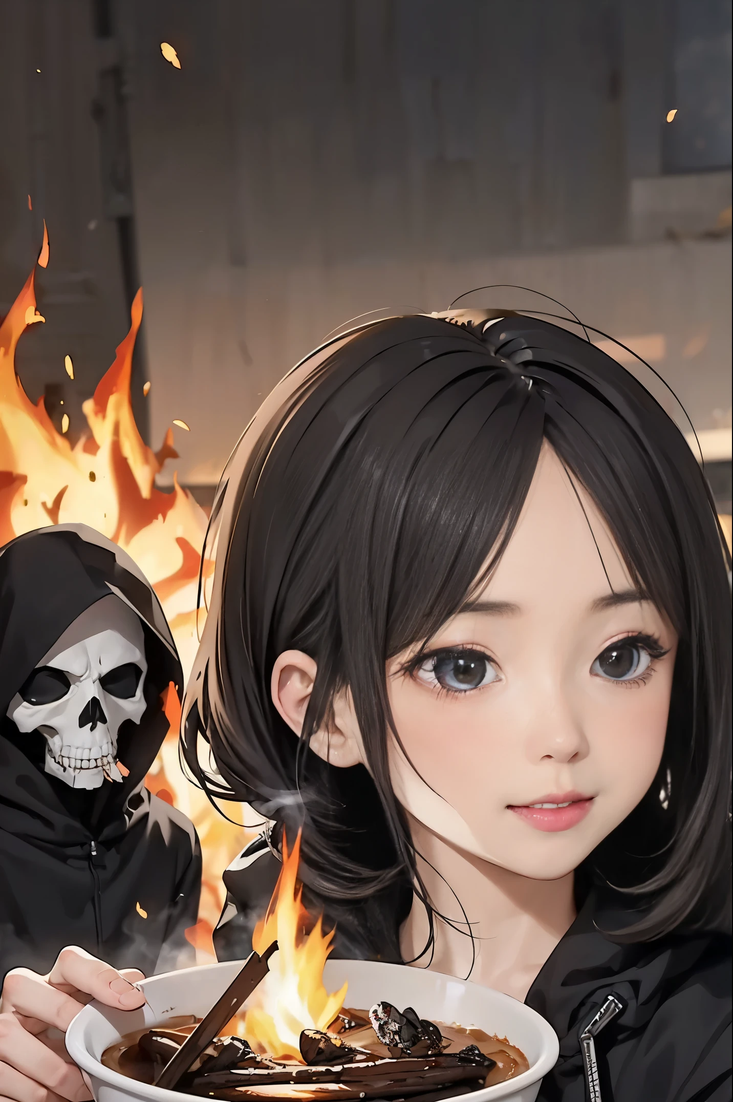 1人、grim reaper、21years old、reapers eating fire、fire、stonelave smoke、magma、超A high resolution、