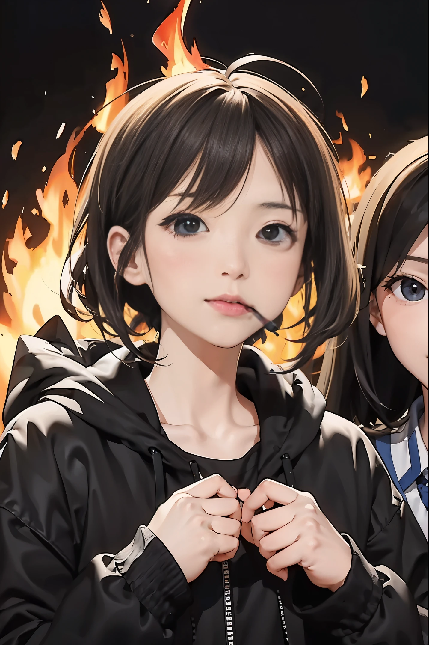女の子1人、grim reaper、21years old、reapers eating fire、fire、stonelave smoke、magma、超A high resolution、