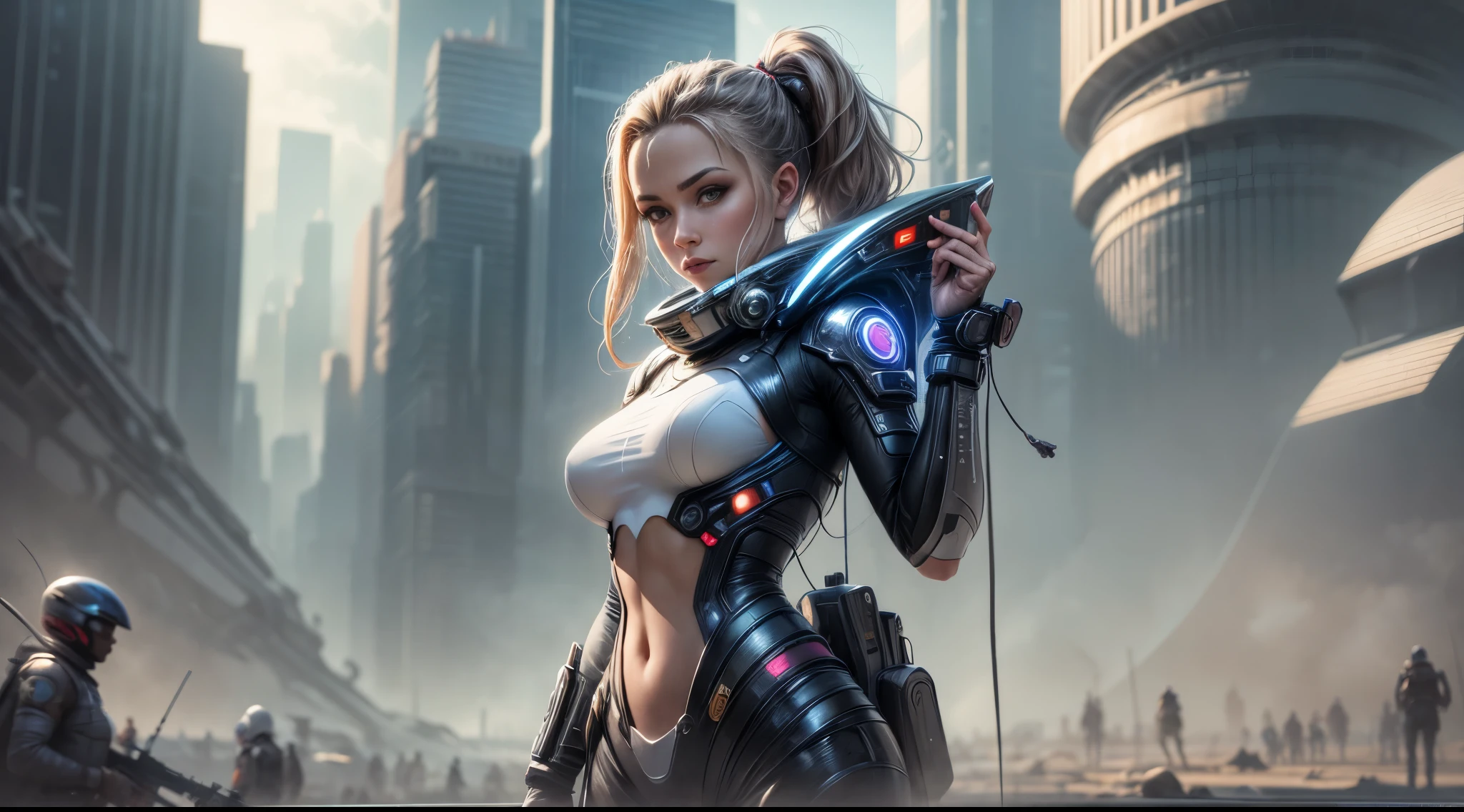 Amber Heard, 25 yo, Perfect Face, Perfect body, bodybuilder, White Swinsuit armored cyberpunk, Pretty Features, Spaceship Interior, Wadim Kashin, James Gurney, INK, Splash Art", Royo, Sharp Focus, Emitting Diodes, Smoke, Artillery, Sparks, Racks, SYSTEM Unit, Motherboard, by Pascal Blanche Rutkowski Repin Artstation Hyperrealism Painting Concept ART of Detailed Character Design Matte Painting, 4K Resolution Blade Runner, Mysterious