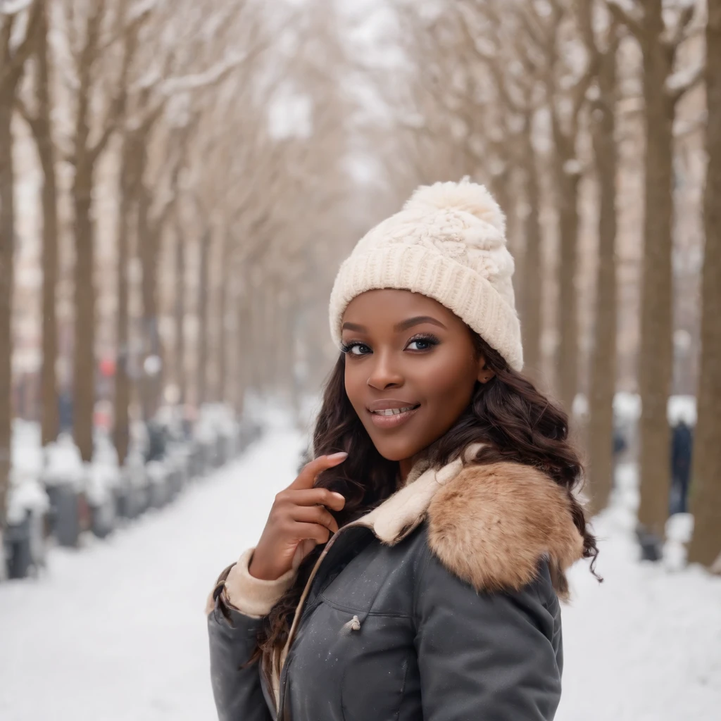 ((Dark African skin, Very deep ebony skin)), ((Its beauty undeniable)), ((Excited cute face)), ((Hyper detailed perfect eyes,)), ((pose mignonne)), ((Langue sortie)), ((Seductive )), sexy, ((beanie, beige warm winterjacket, jeans)), ((Afro ponytail with long African curly hair,)), (( peau)), ((debout, vue de face)), ((toucher ses propres jambes dans une pose sexy)), ((The Hague, snow, Ville publique, people in the background, snowflakes)), Sharp Focus CGI, photoreallistic, High detail, Realstic, Masterpiece, absurdes, Best quality, Hdr, High quality, high-definition, Extremely detailed, 8k wallpaper, Intricate details, 8K UHD, Full-HD, (photo realist:1.2), contraste, intense illumination, lighting cinematic, natural lighting, veilleuse, Nuit, Illumination globale, new years eve, Laughing out loud, a la piscine African women、Female sexy、fireworks, people, holding champagne, the hague