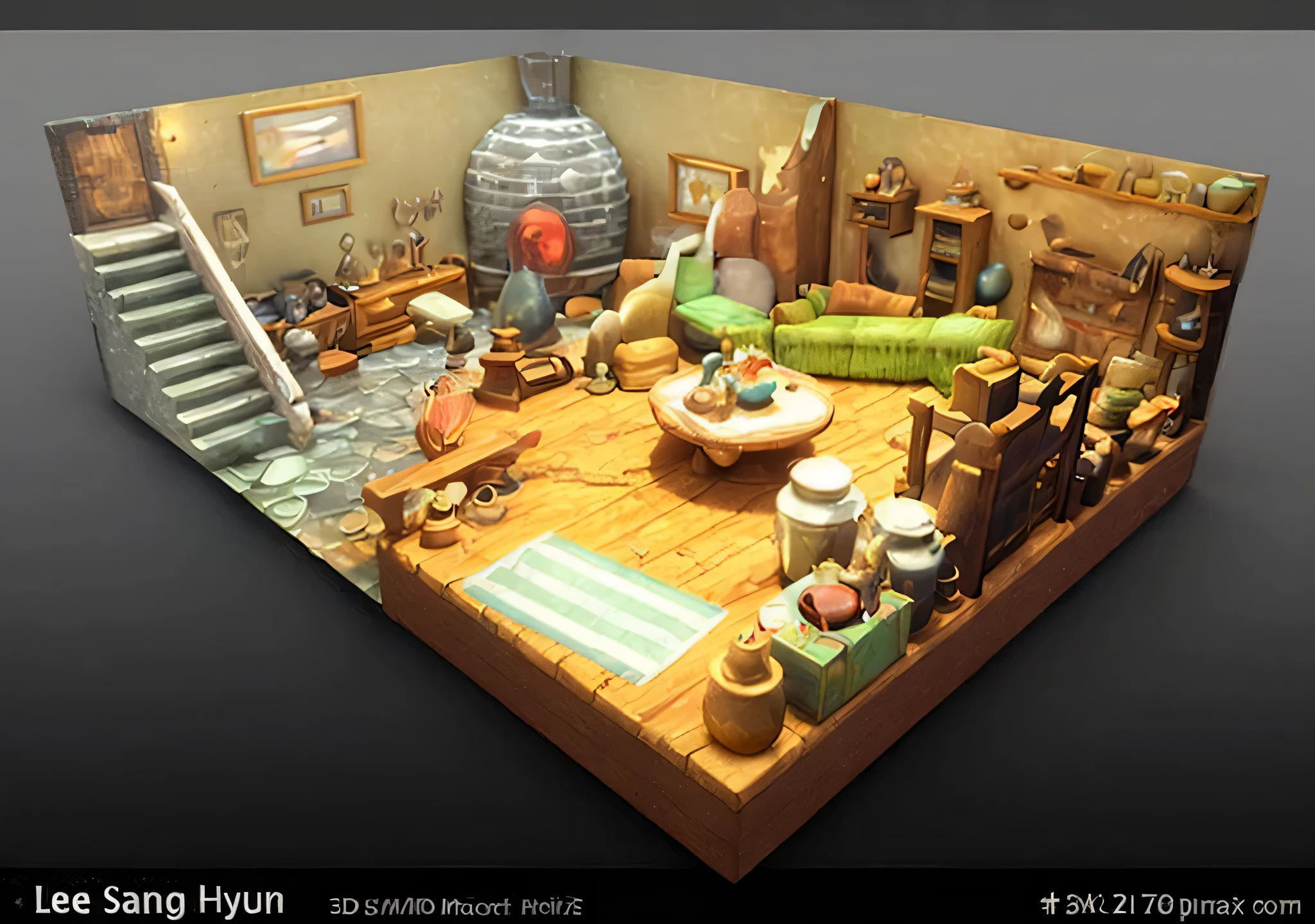 A magical living room with lots of magical objects，highly detailed texture renderinaterial designer rendering, motorcycle concept art, octane photorealistic 3Drendering, PBR rendering, airbrush rendering, clear structure,black background
