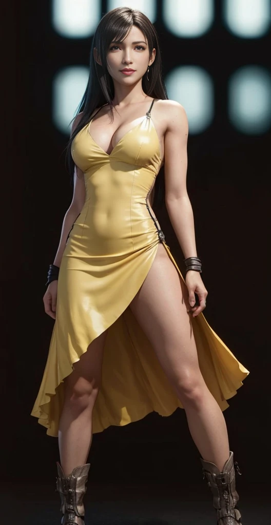 (best quality,ultra-detalhado),(Realistic:1.37), "Tifa Lockhart", Rosto bonito e detalhado, maquiagem preta nos olhos, textura ultra realista, rosto delicado, smiling expression