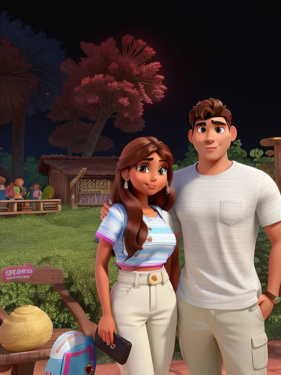 Um homem e uma mulher morena, estilo Disney pixar Ano Novo, alta qualidade, melhor qualidade