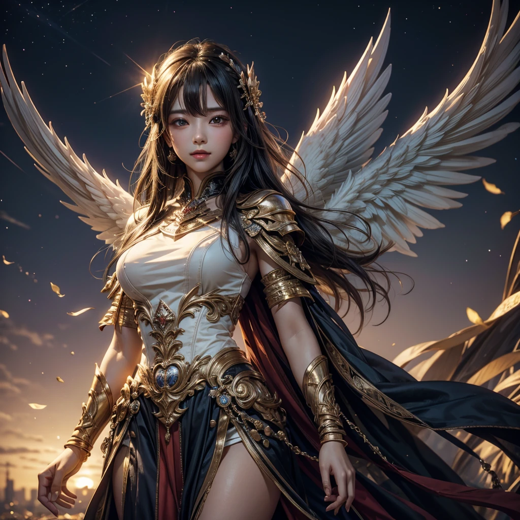 masterpiece、highest quality、8K、realperson、Realistic、Very detailed CG、shiny skin、Fully Focused、skyline、The Glory of God、shining brightly、Angel、blessings、happiness、