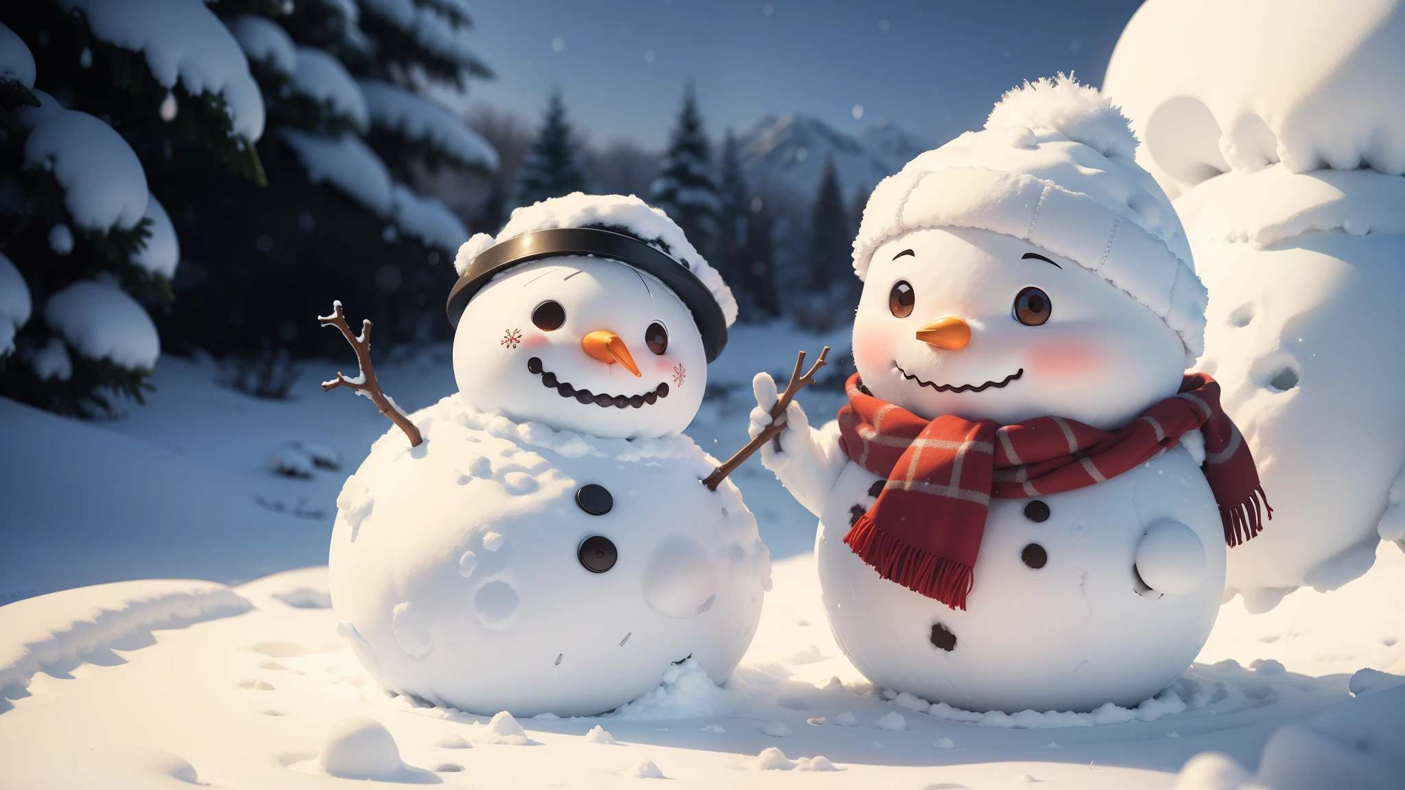 A lovely snowman, In the snow in winter,