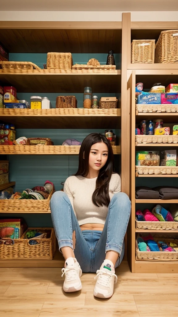 Gym pantry, 1girl,, tmasterpiece, beste-Qualit, higly detailed,touches underpants,spread her legs,touches the hole