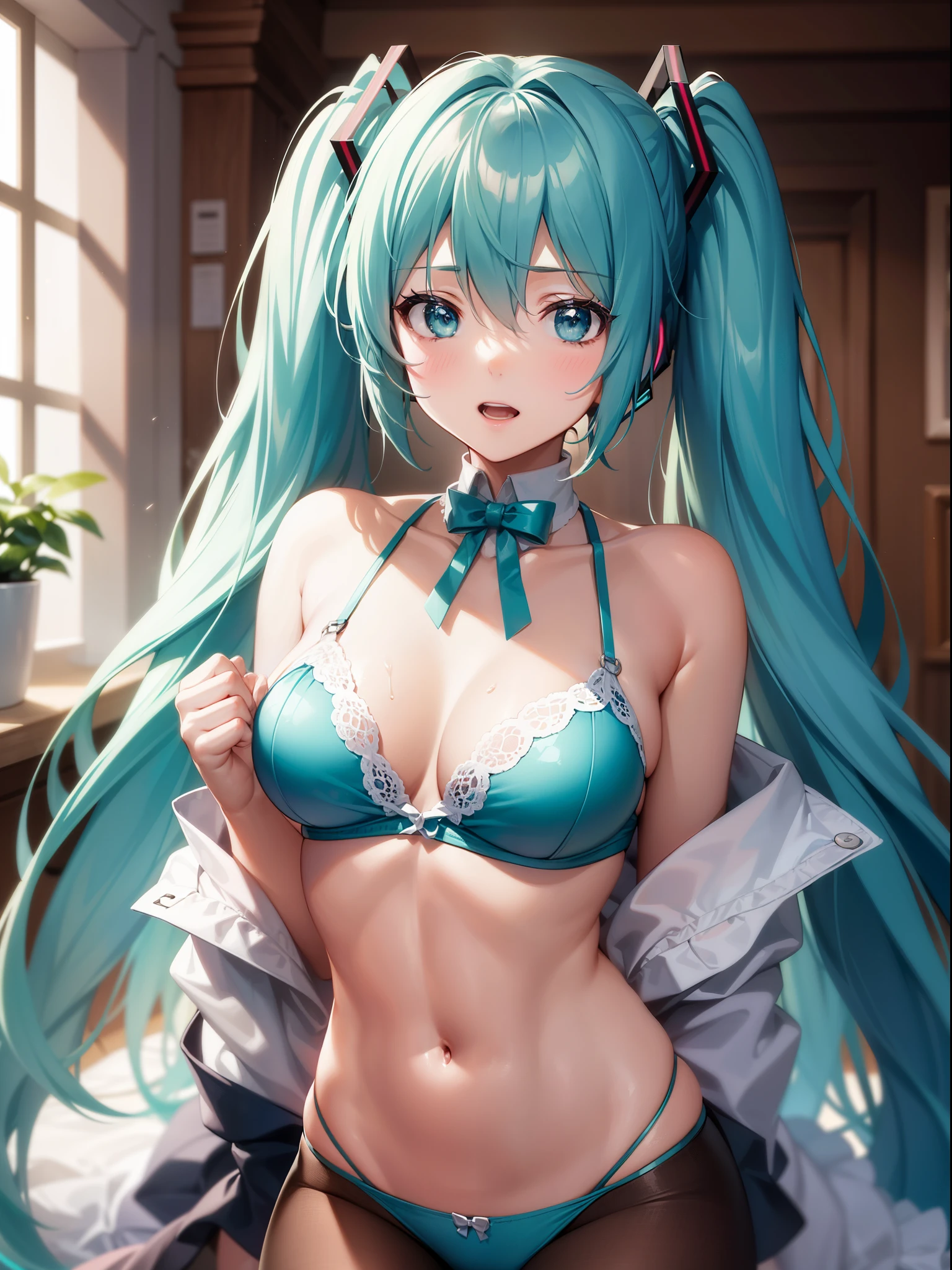 (((Hatsune Miku))), Blue ?????????, best image quality, high quality, high detail, ultra high resolution, 8K resolution, Depth of the bounds written, Cinematography, intricate detailes, Elaborate, meticulous, nice ???????, Maximum Detail, Extreme beauty