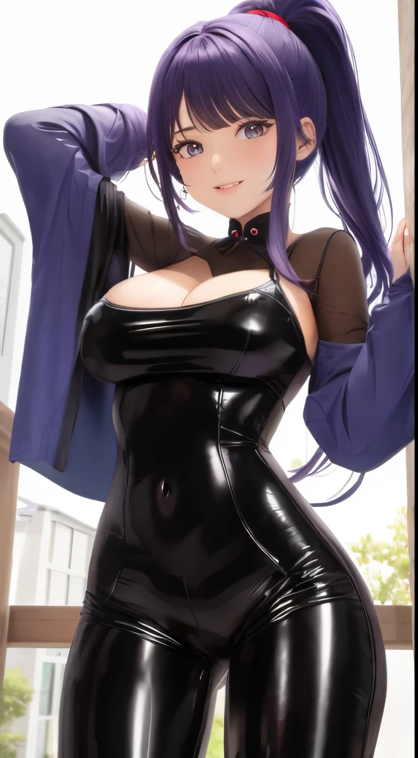 bonita chinesa,standing on her feet,Incline-se para a frente com o peito firmemente contra as pernas,unparalleled beauty,Shiny rubber pants,oversized buttocks,round buttockeautiful buttocks,upturned buttocks,Single hairstyle ponytail,cabelos pretos,pernas delgadas,salto alto,Gentle and shy face,laughing from the heart,耳Nipple Ring,colar,Correnteehind the perspective, shows off her big ass
