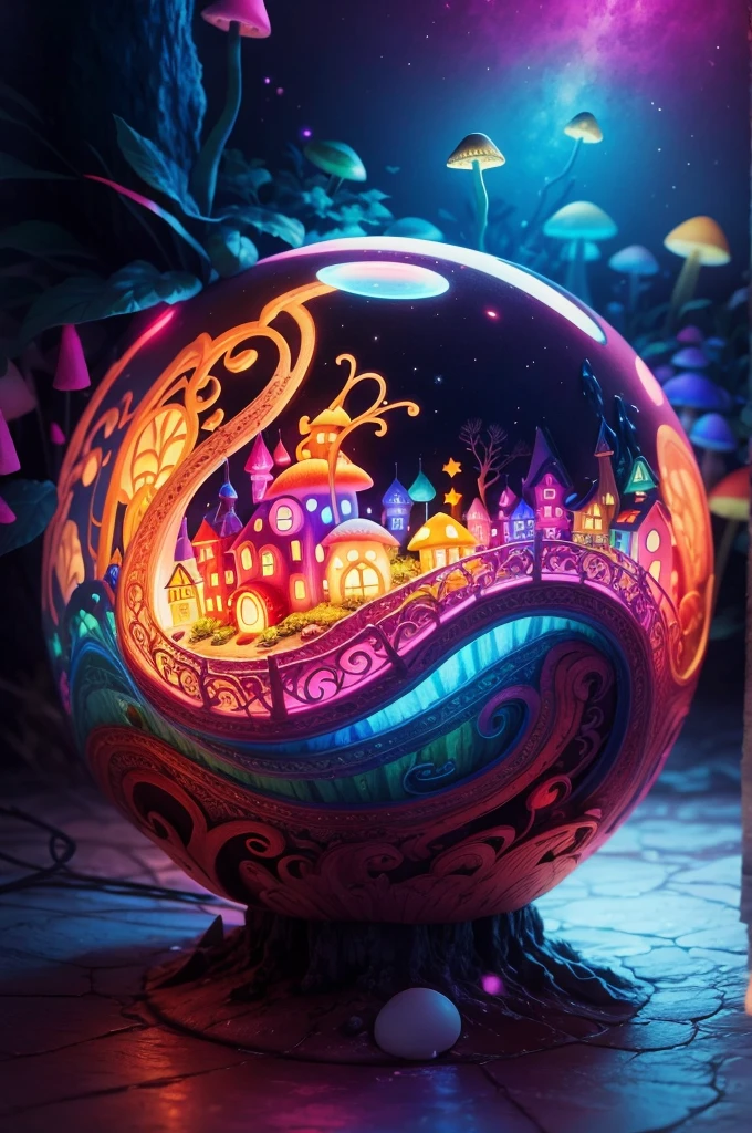Light up the colorful mushroom house,a fairy world