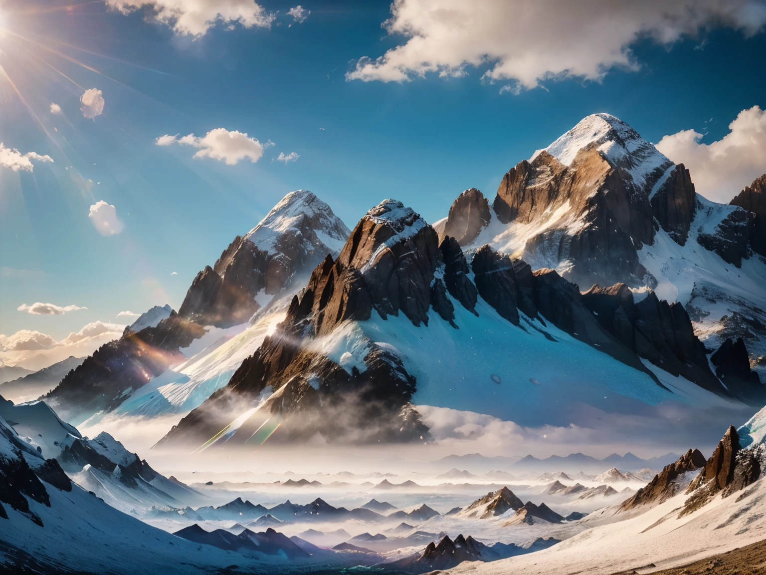 A mountain range made entirely of quartz crystals, reflecting the sunlight in brilliant prismatic hues and creating a breathtaking, otherworldly landscape. fantastic realism, natural colors, natural light, award-winning image, award-winning photography, the best photo ever made, authentic photography 8K