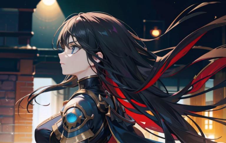 (a girl,reference table,fantasy character design,front view,back view,profile view),feminine,assassin,dark-themed,elegant weapon user,petite body,fragile, enchanting blue eyes, long black hair, neatly kept, sleek assassin outfit, (best quality,4k,8k,highres,masterpiece:1.2),ultra-detailed,(realistic,photorealistic:1.37),HDR,UHD,studio lighting,professional, vibrant colors,bokeh.