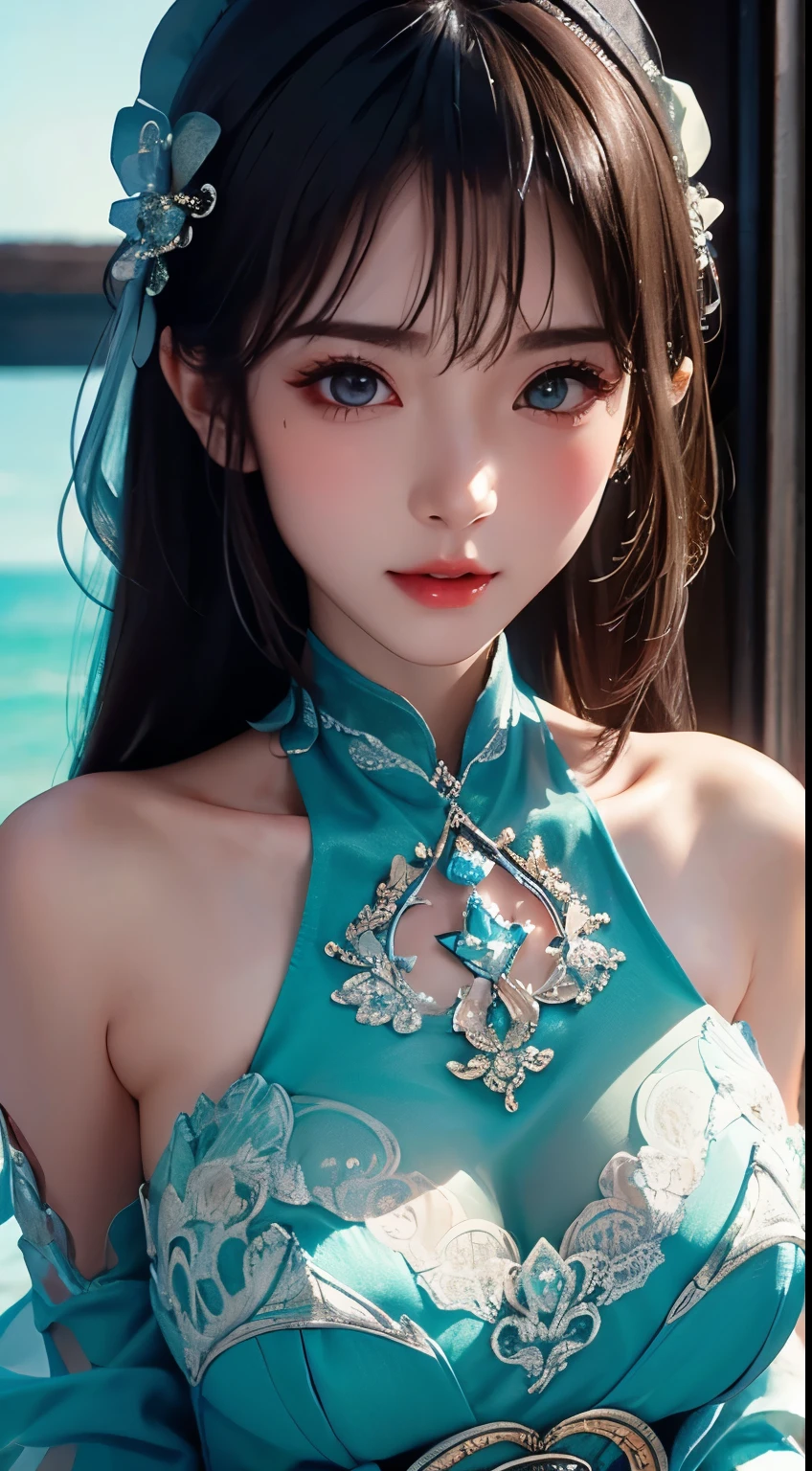 (filigree,Sharp images,Hyper-Resolution,Extremely amazing detail,awe-inspiring detail),sub surface scattering,tmasterpiece,best quality,high qulity,(1girll:1.2),独奏,apathy, close up to upperbody, focus breast,