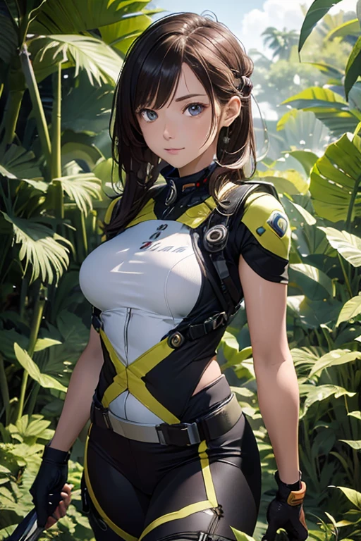 (8K), (best quality), (masutepiece: 1.2) An intelligent adventurer woman who plows through the jungle (Exploration Suit)