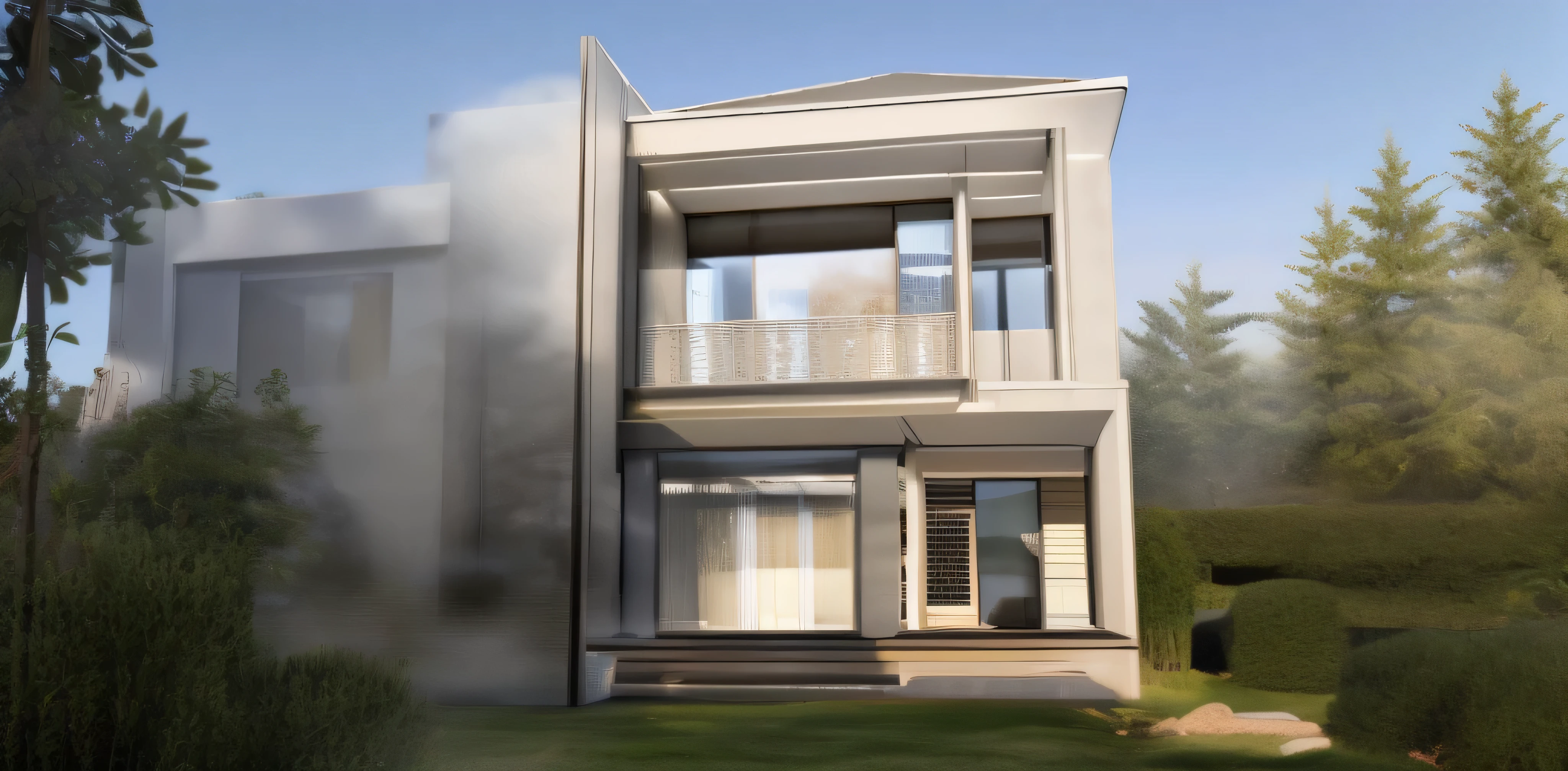 house, villa, morden style, sunlight, clear blue sky, realistic, ultra HD, photo