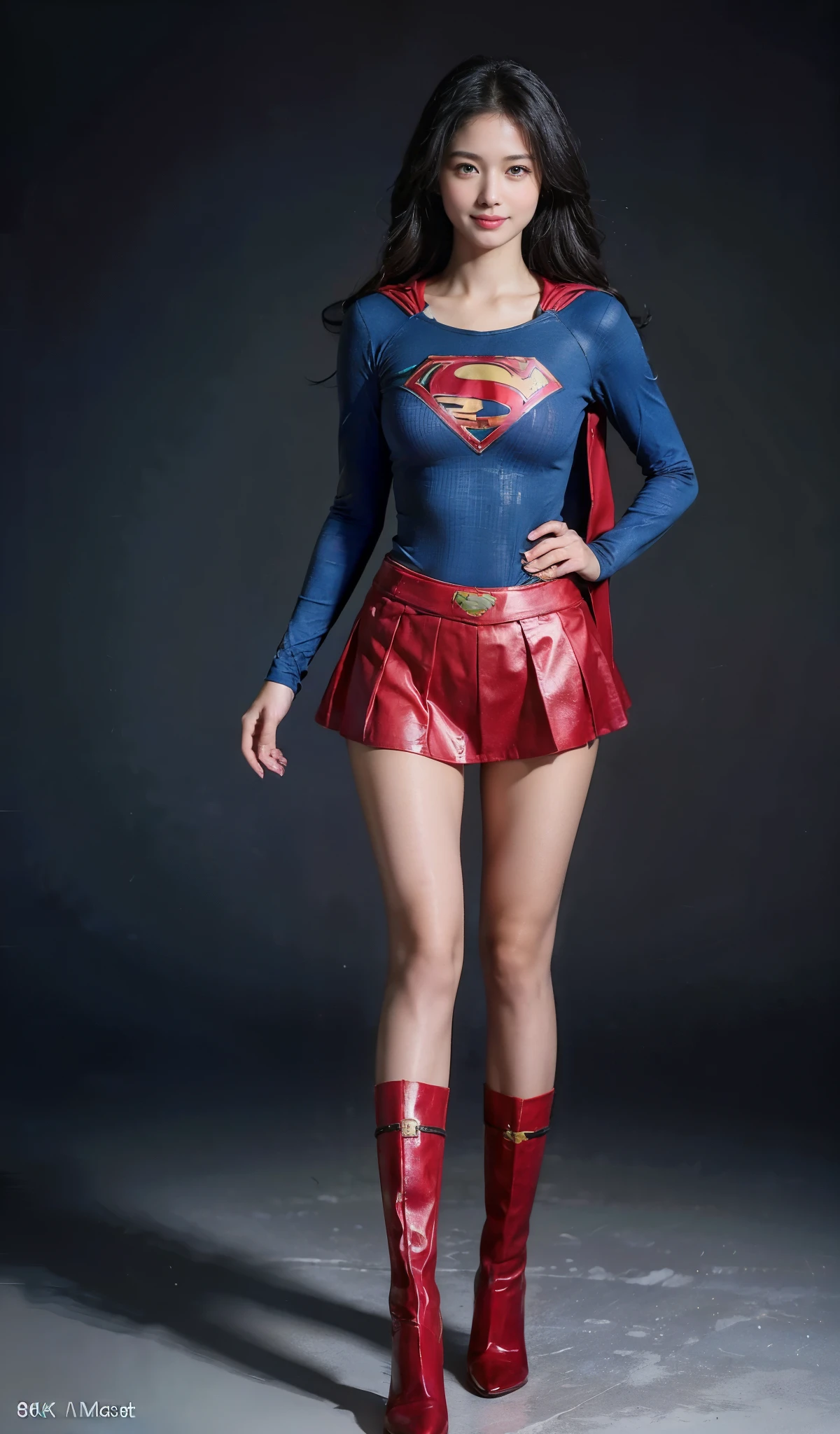 No background、no background、Fitted Supergirl costume、Body Fit Costumes、and draw the full body、(((Wear black tights on your beautiful legs.)))、(((stretch your legs、tall、Legally express the beauty of your smile)))、((((Make the most of the original image)))、(((Supergirl Costume)))、(((beautiful hairl)))、(((Suffering)))、(((Feet must necessarily be worn with black tights)))、(((You need to wear red boots)))、((Highest image quality、8K))、((highest quality、8K、masterpiece:1.3))、(((Keep Background )))、Crisp focus:1.2、beautiful woman with perfect figure:1.4、slender abs:1.2、a wet body:1.5、Highly detailed face and skin texture、8K